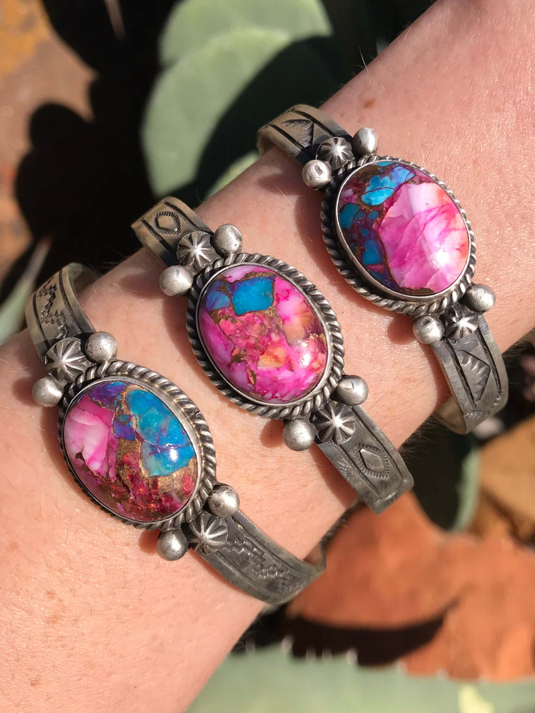 The Roxie Dahlia Cuffs-Bracelets & Cuffs-Calli Co., Turquoise and Silver Jewelry, Native American Handmade, Zuni Tribe, Navajo Tribe, Brock Texas