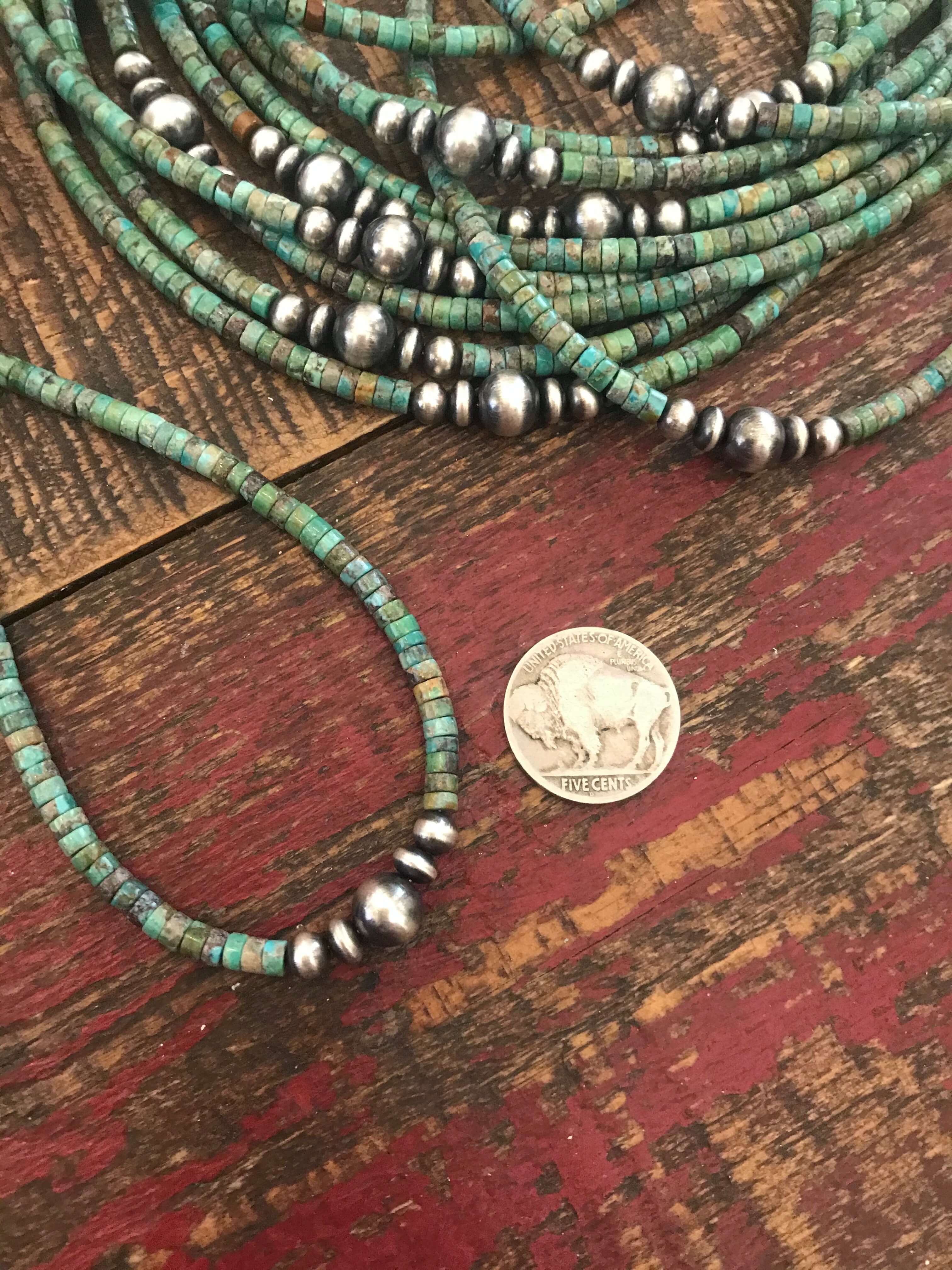 The Lemhi Turquoise Necklace, 18"-Necklaces-Calli Co., Turquoise and Silver Jewelry, Native American Handmade, Zuni Tribe, Navajo Tribe, Brock Texas