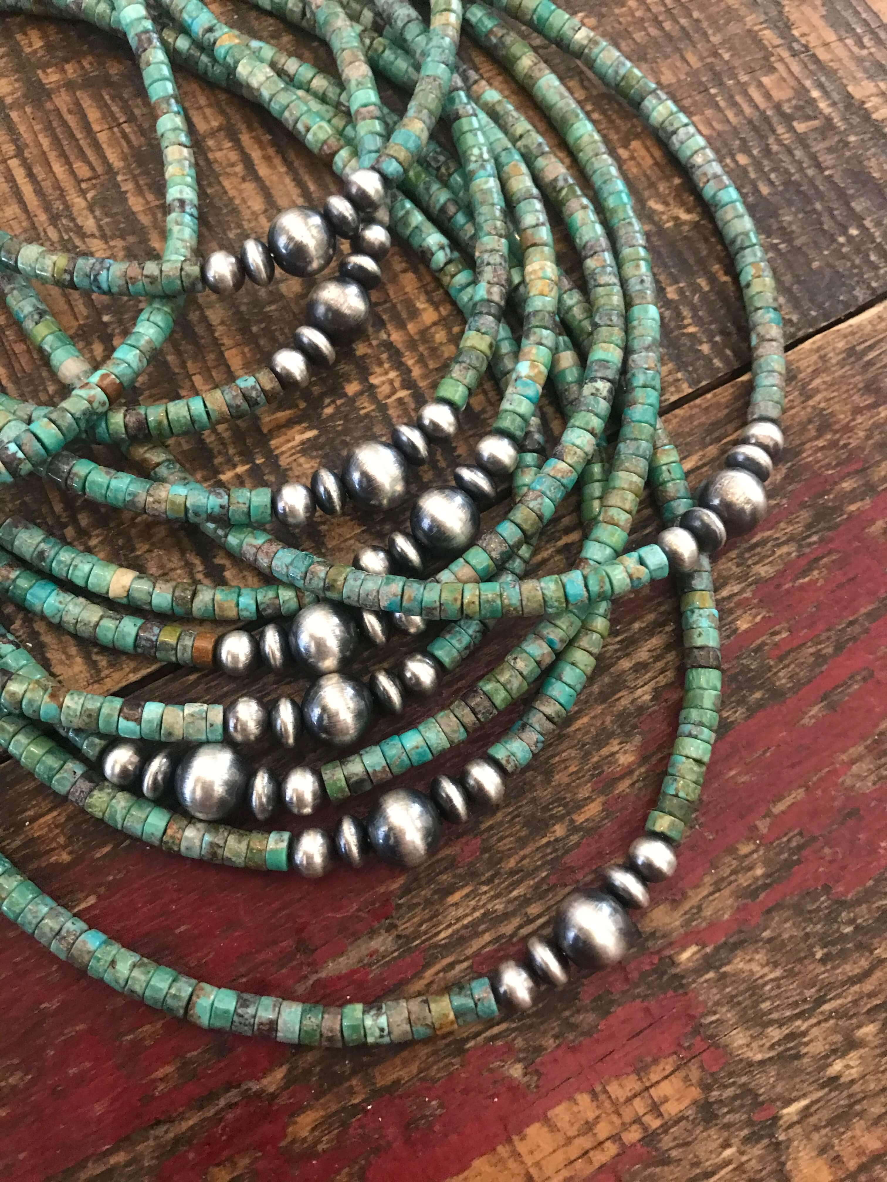 The Lemhi Turquoise Necklace, 18"-Necklaces-Calli Co., Turquoise and Silver Jewelry, Native American Handmade, Zuni Tribe, Navajo Tribe, Brock Texas