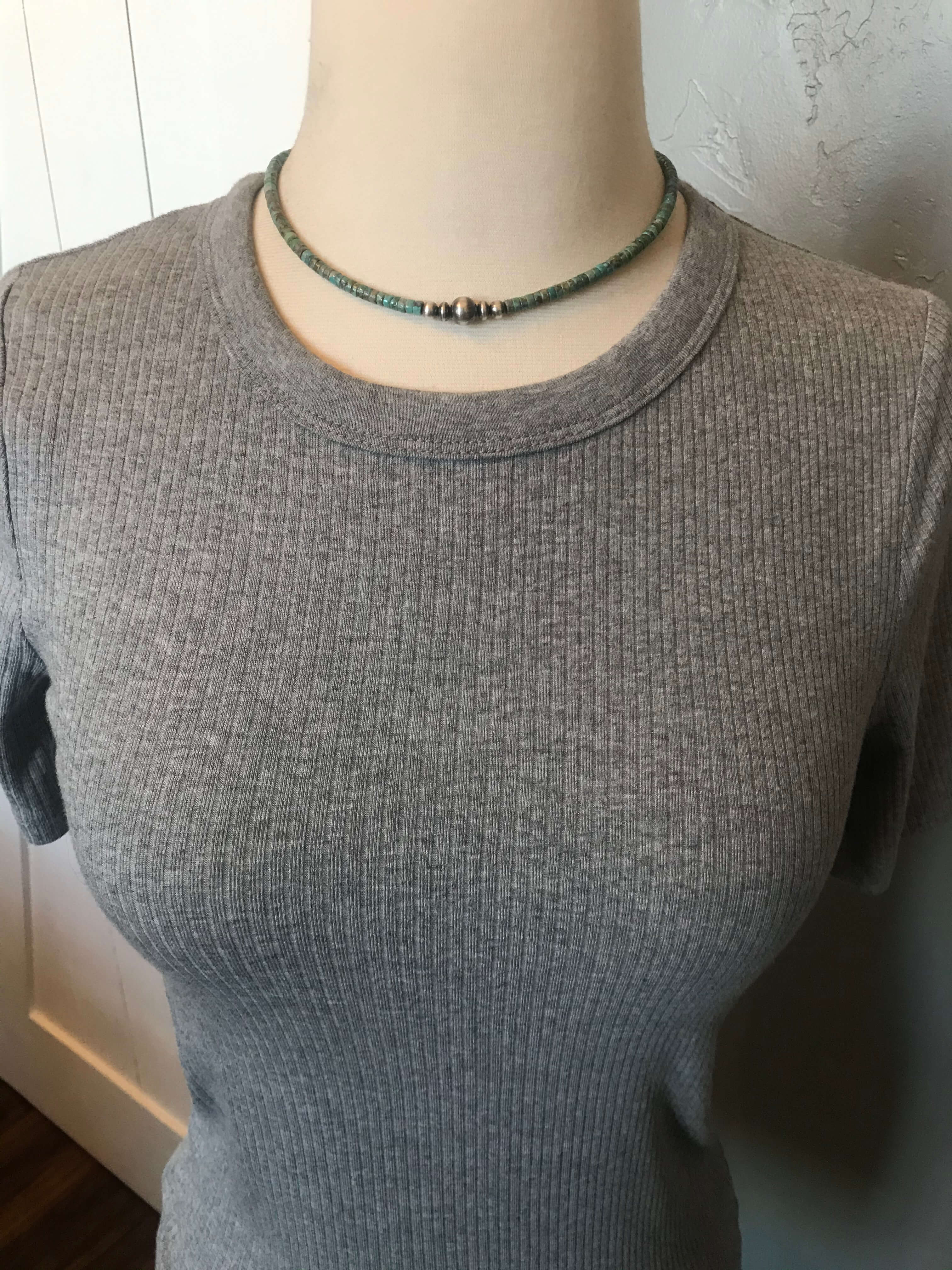 The Lemhi Turquoise Necklace, 18"-Necklaces-Calli Co., Turquoise and Silver Jewelry, Native American Handmade, Zuni Tribe, Navajo Tribe, Brock Texas