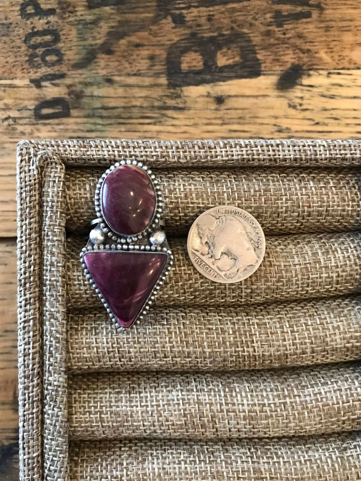 The Purple Two Stone Ring, 3 Sz 8-Rings-Calli Co., Turquoise and Silver Jewelry, Native American Handmade, Zuni Tribe, Navajo Tribe, Brock Texas