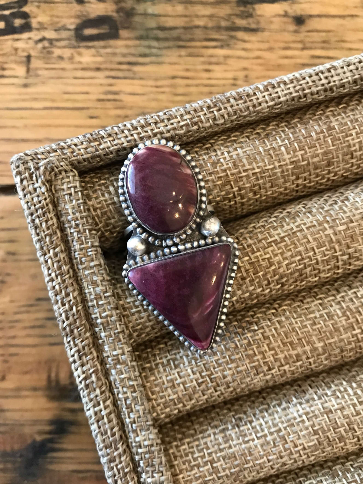 The Purple Two Stone Ring, 3 Sz 8-Rings-Calli Co., Turquoise and Silver Jewelry, Native American Handmade, Zuni Tribe, Navajo Tribe, Brock Texas