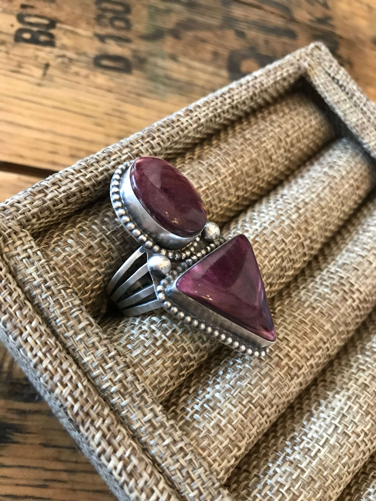 The Purple Two Stone Ring, 3 Sz 8-Rings-Calli Co., Turquoise and Silver Jewelry, Native American Handmade, Zuni Tribe, Navajo Tribe, Brock Texas