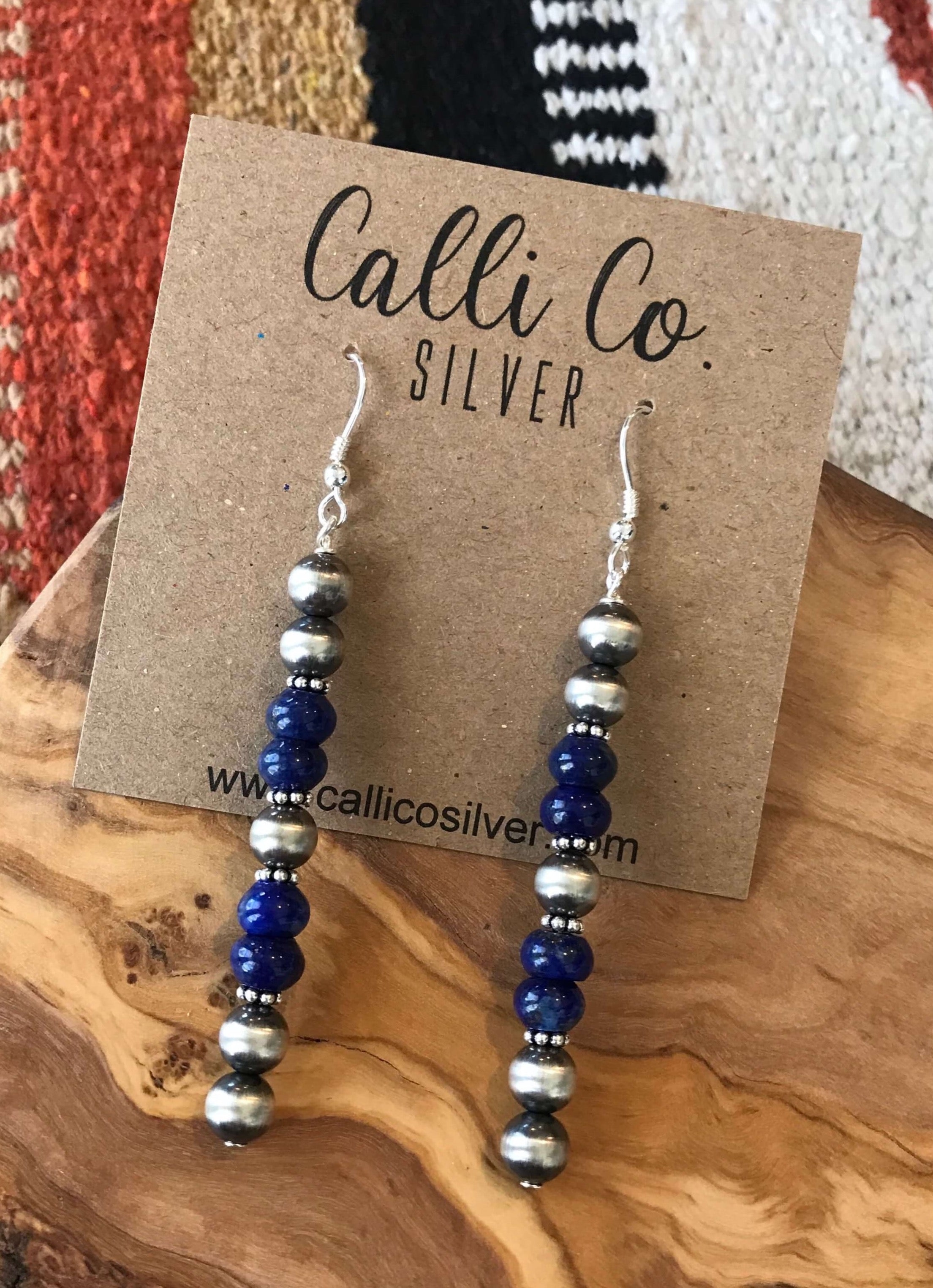 The Badlands Earrings in Lapis-Earrings-Calli Co., Turquoise and Silver Jewelry, Native American Handmade, Zuni Tribe, Navajo Tribe, Brock Texas