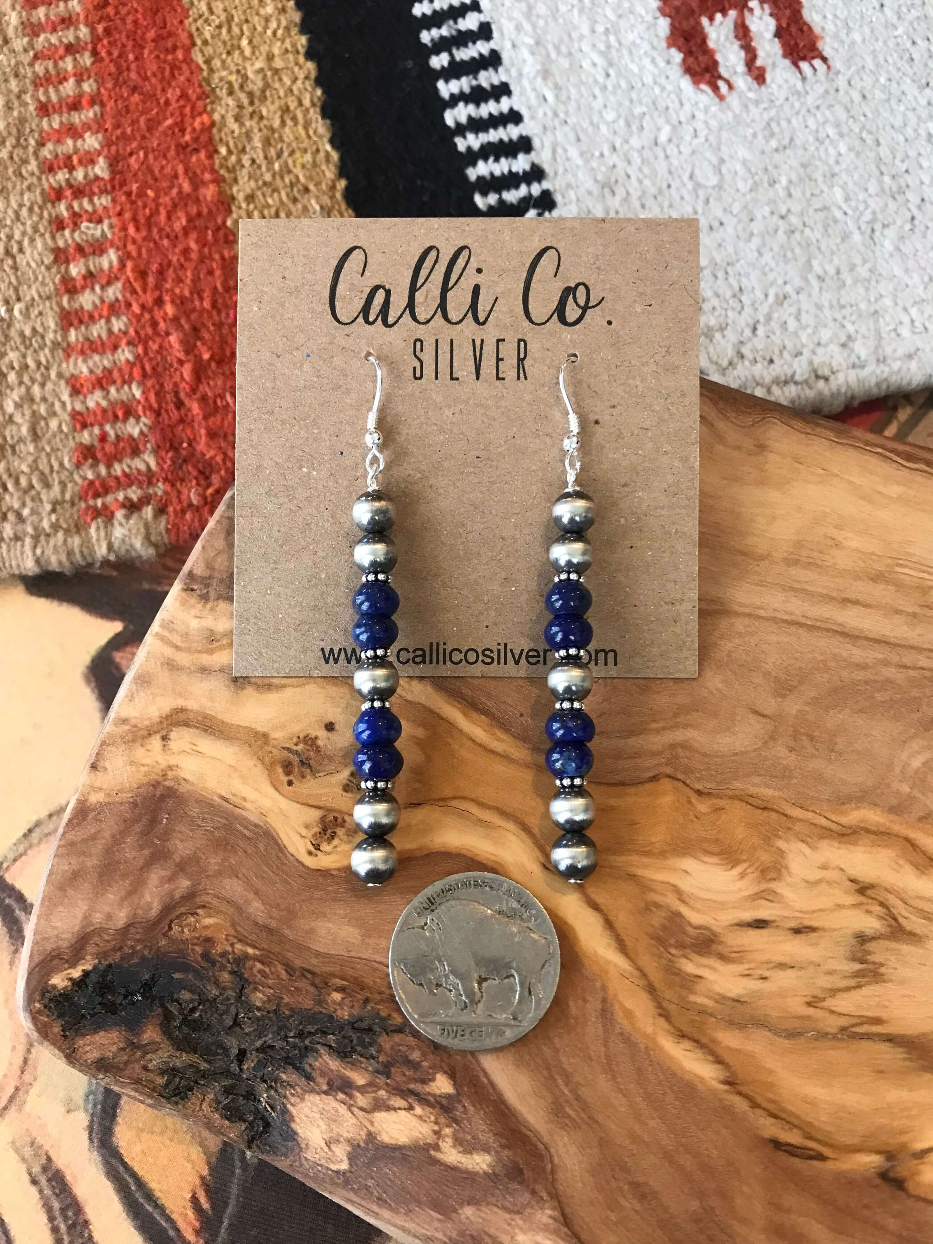 The Badlands Earrings in Lapis-Earrings-Calli Co., Turquoise and Silver Jewelry, Native American Handmade, Zuni Tribe, Navajo Tribe, Brock Texas