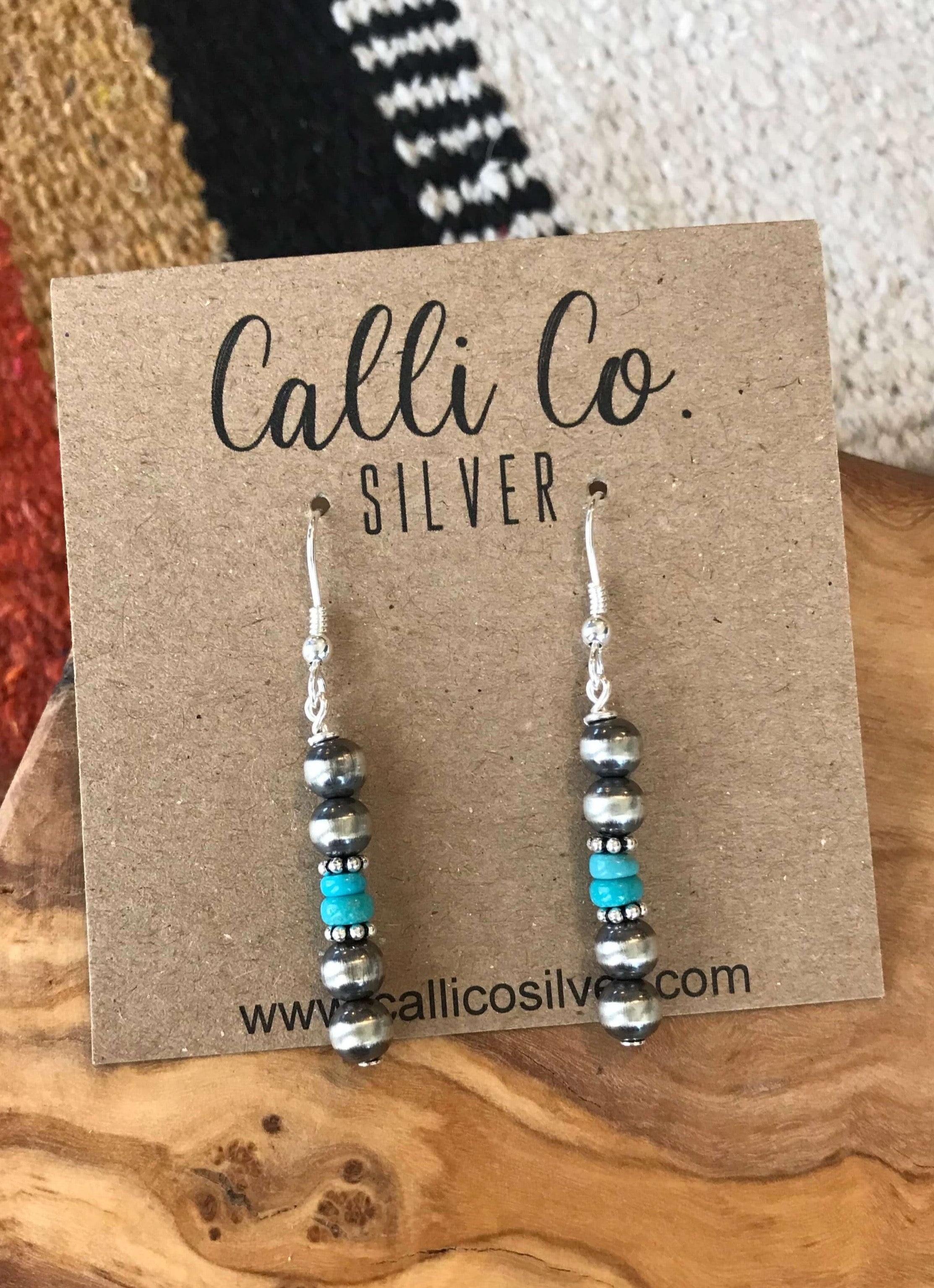 The Dakota Earrings in Blue Turquoise-Earrings-Calli Co., Turquoise and Silver Jewelry, Native American Handmade, Zuni Tribe, Navajo Tribe, Brock Texas