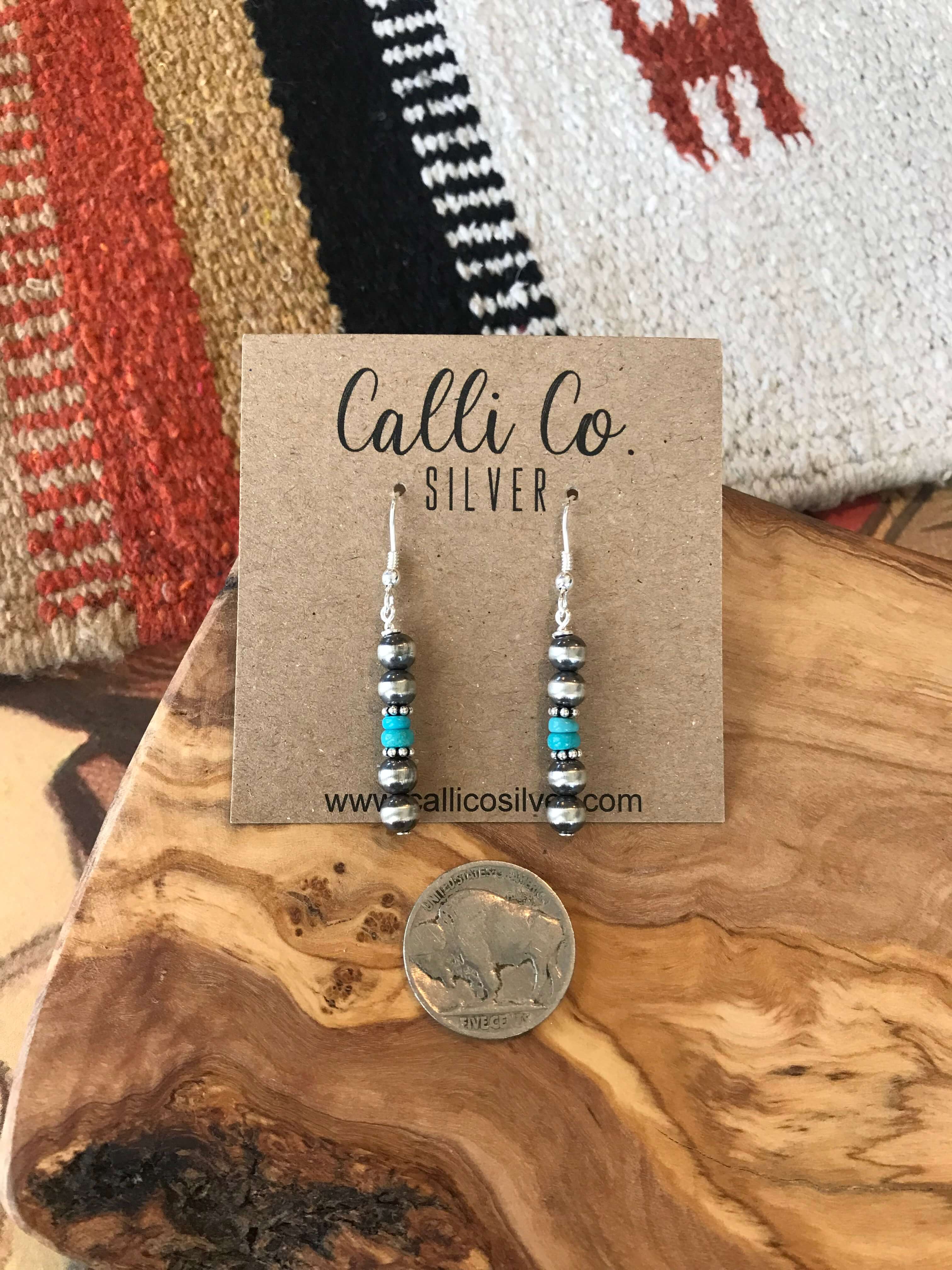 The Dakota Earrings in Blue Turquoise-Earrings-Calli Co., Turquoise and Silver Jewelry, Native American Handmade, Zuni Tribe, Navajo Tribe, Brock Texas