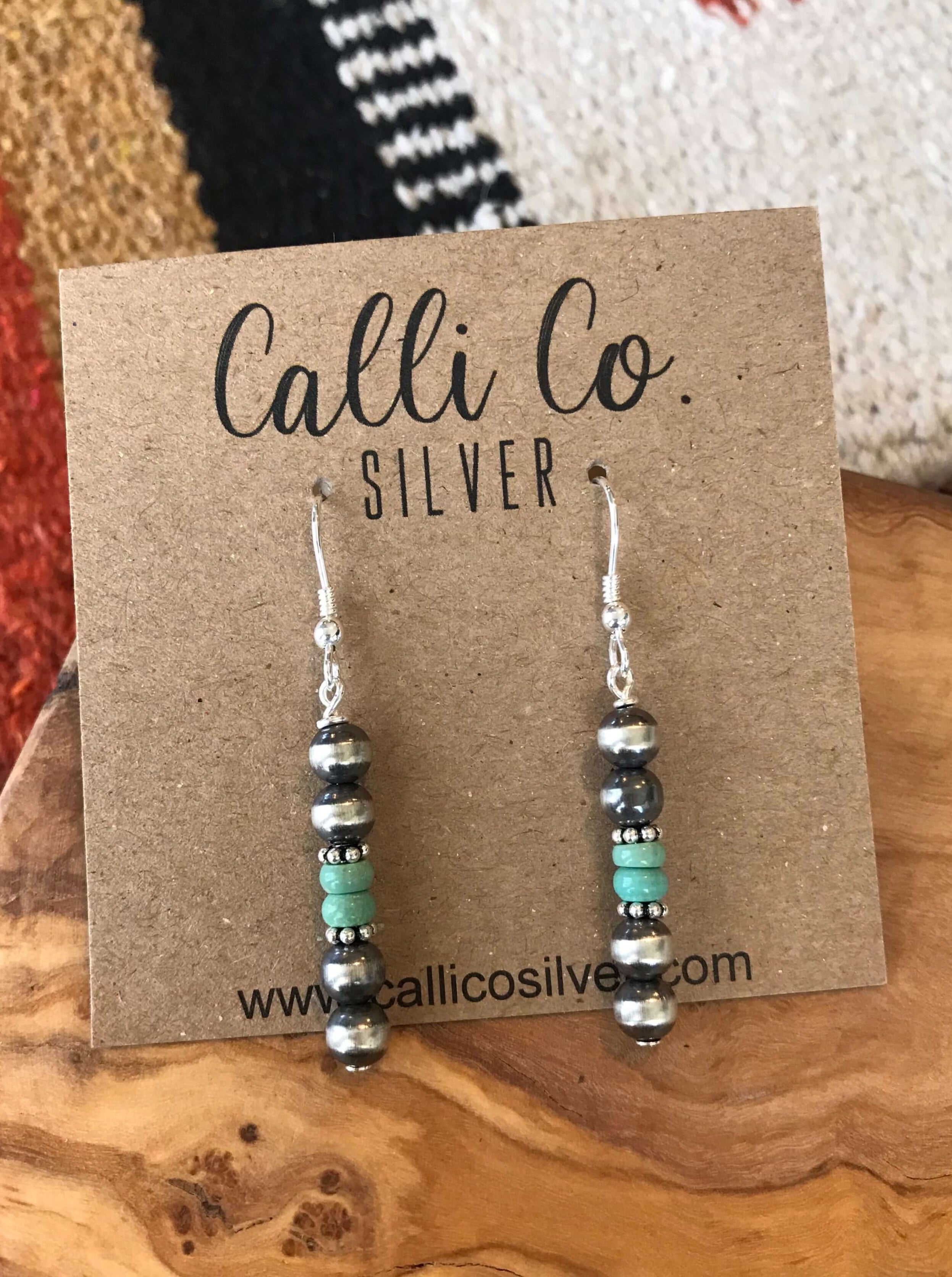 The Dakota Earrings in Green Turquoise-Earrings-Calli Co., Turquoise and Silver Jewelry, Native American Handmade, Zuni Tribe, Navajo Tribe, Brock Texas