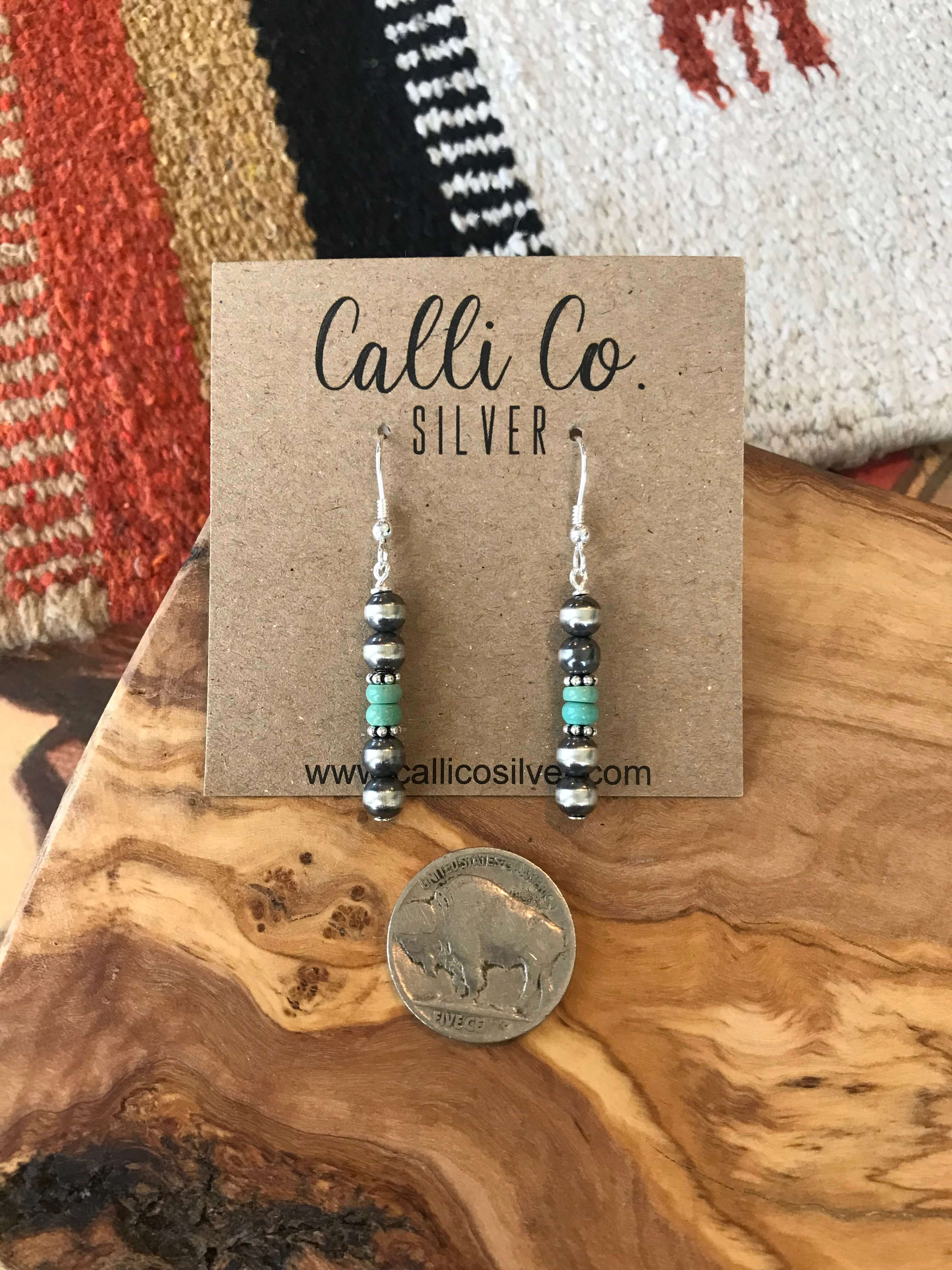 The Dakota Earrings in Green Turquoise-Earrings-Calli Co., Turquoise and Silver Jewelry, Native American Handmade, Zuni Tribe, Navajo Tribe, Brock Texas