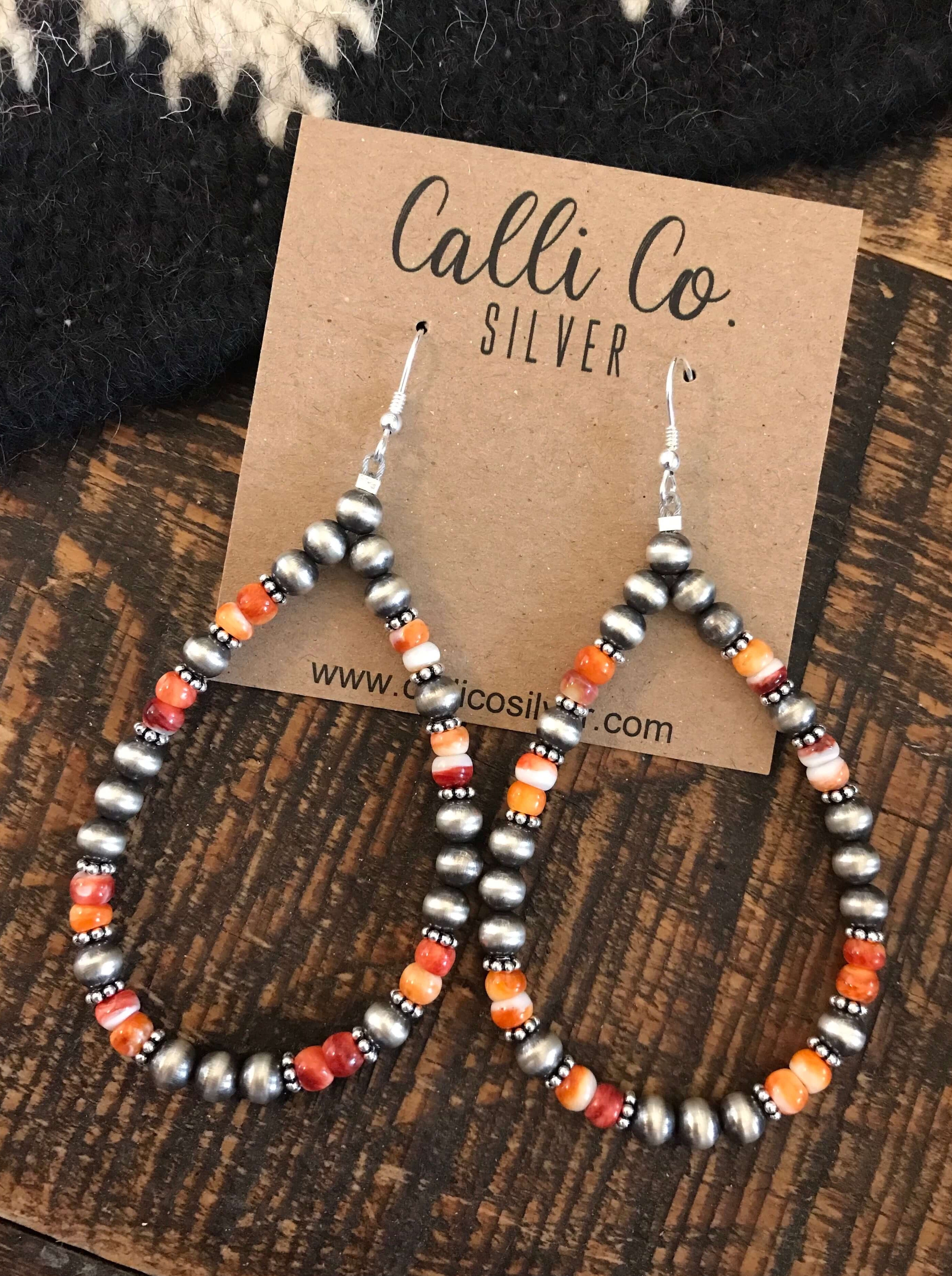 The Badlands Hoop Earrings-Earrings-Calli Co., Turquoise and Silver Jewelry, Native American Handmade, Zuni Tribe, Navajo Tribe, Brock Texas