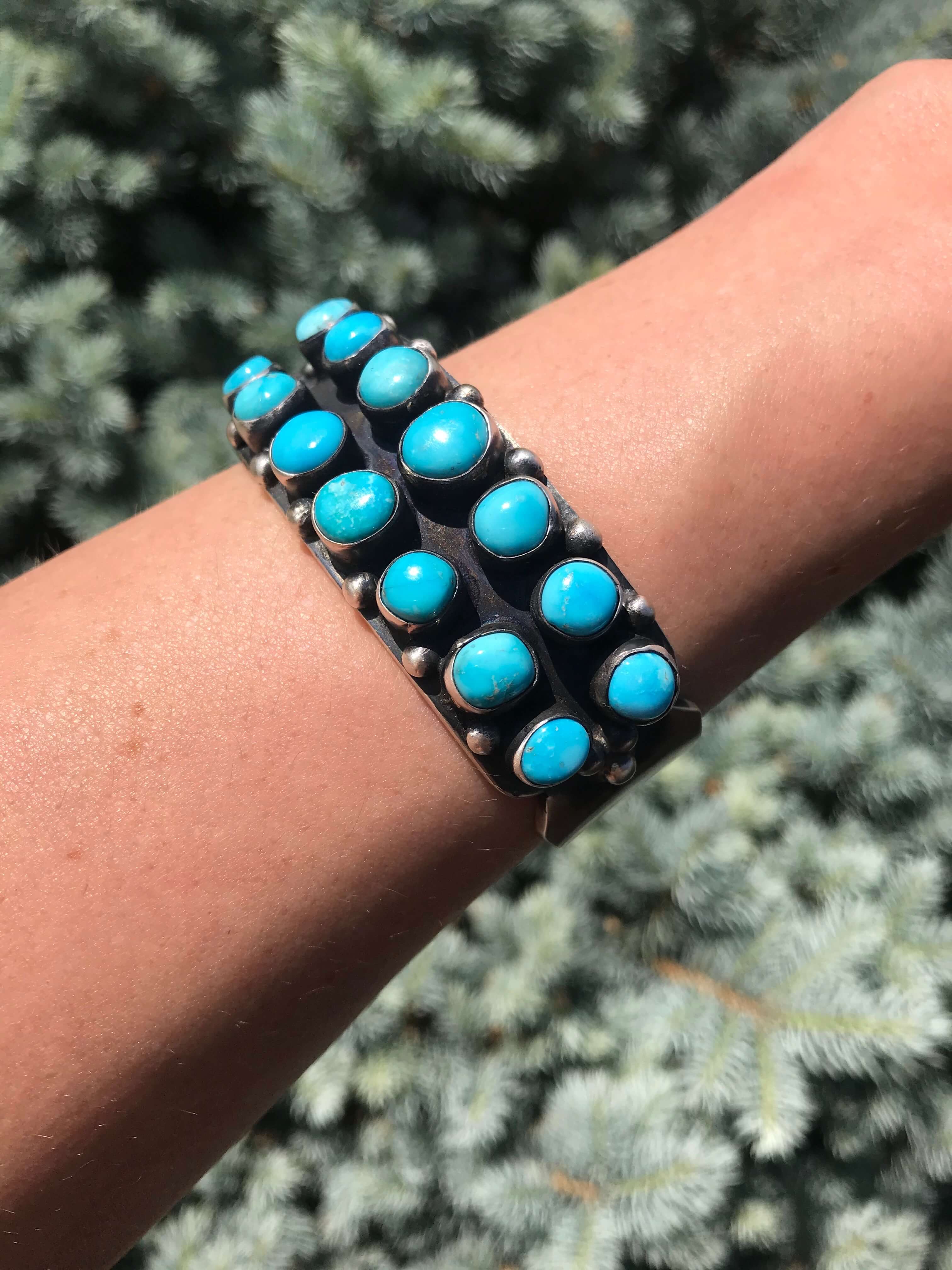 The Bluebird Double Row Cuff-Bracelets & Cuffs-Calli Co., Turquoise and Silver Jewelry, Native American Handmade, Zuni Tribe, Navajo Tribe, Brock Texas