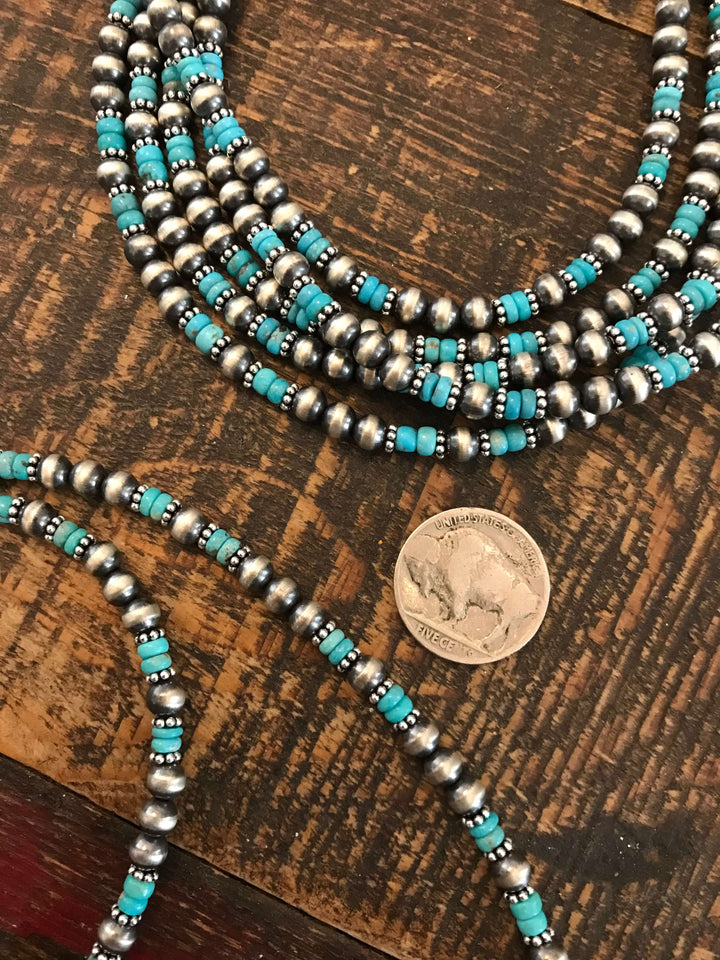 The Badlands Necklace in Blue Turquoise-Necklaces-Calli Co., Turquoise and Silver Jewelry, Native American Handmade, Zuni Tribe, Navajo Tribe, Brock Texas