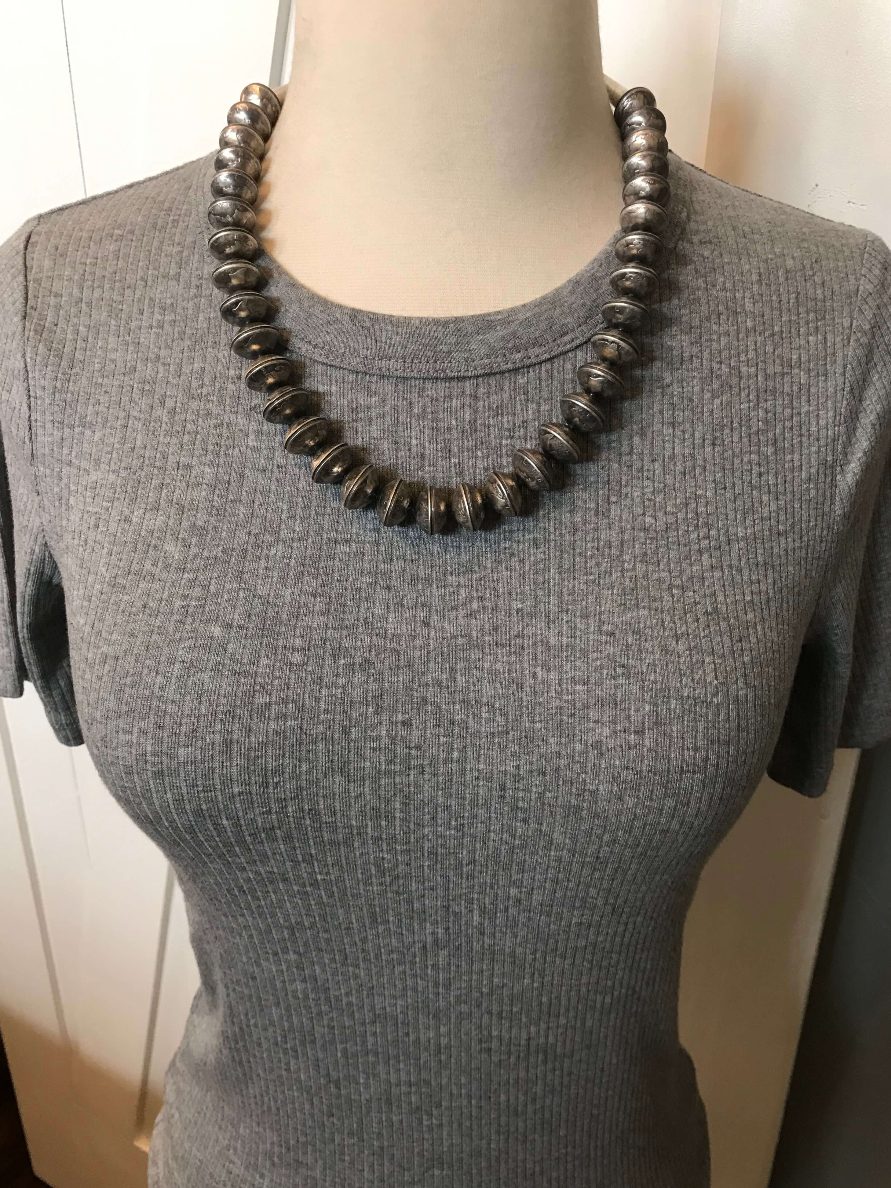 The Mercury Dime Pearl Necklace, 23"-Necklaces-Calli Co., Turquoise and Silver Jewelry, Native American Handmade, Zuni Tribe, Navajo Tribe, Brock Texas