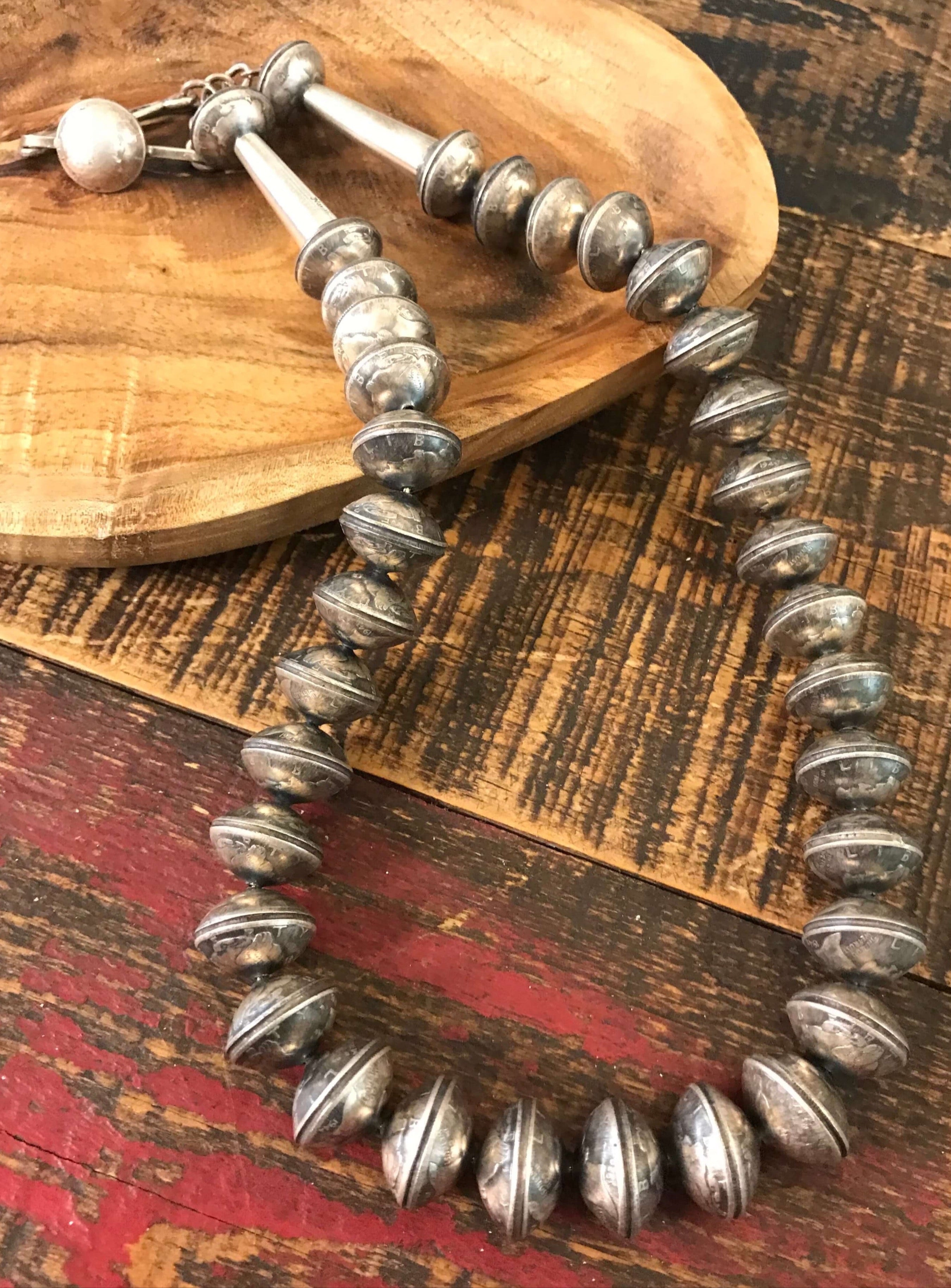 The Mercury Dime Pearl Necklace, 23"-Necklaces-Calli Co., Turquoise and Silver Jewelry, Native American Handmade, Zuni Tribe, Navajo Tribe, Brock Texas