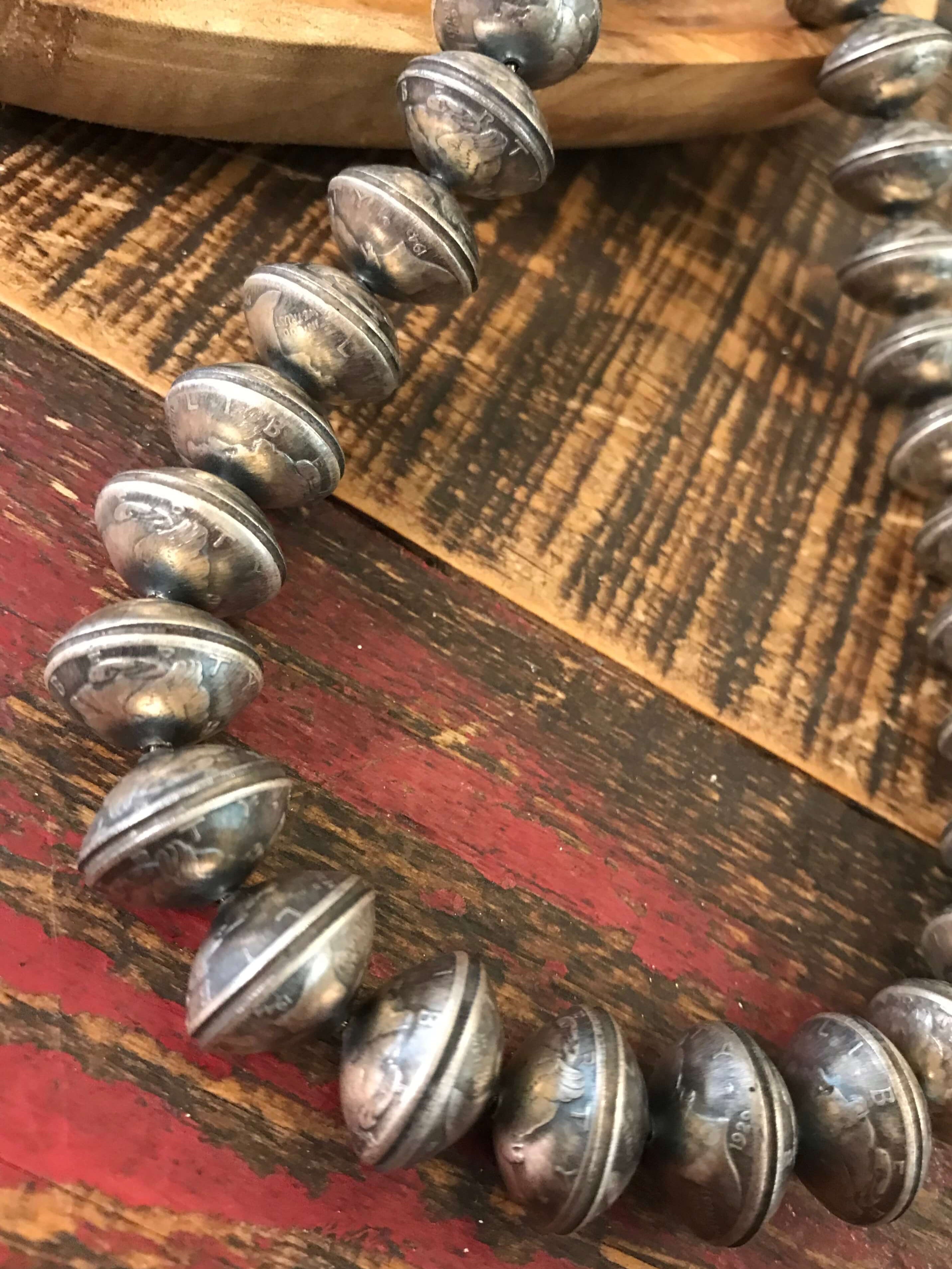 The Mercury Dime Pearl Necklace, 23"-Necklaces-Calli Co., Turquoise and Silver Jewelry, Native American Handmade, Zuni Tribe, Navajo Tribe, Brock Texas