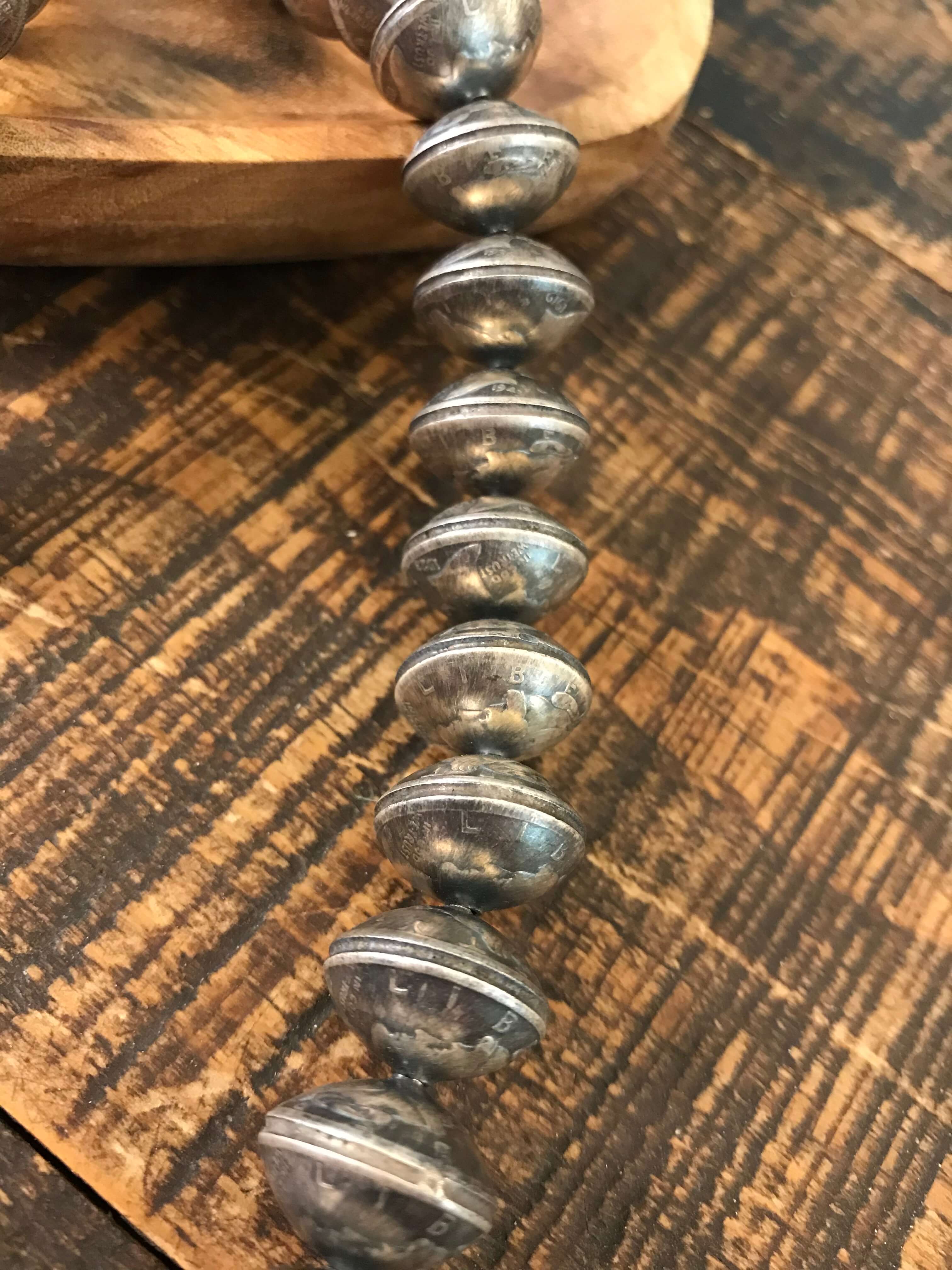 The Mercury Dime Pearl Necklace, 23"-Necklaces-Calli Co., Turquoise and Silver Jewelry, Native American Handmade, Zuni Tribe, Navajo Tribe, Brock Texas