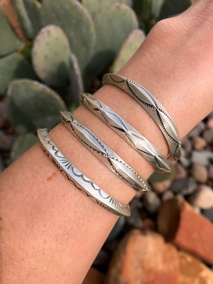 The Cardona Sterling Stacking Cuff-Bracelets & Cuffs-Calli Co., Turquoise and Silver Jewelry, Native American Handmade, Zuni Tribe, Navajo Tribe, Brock Texas