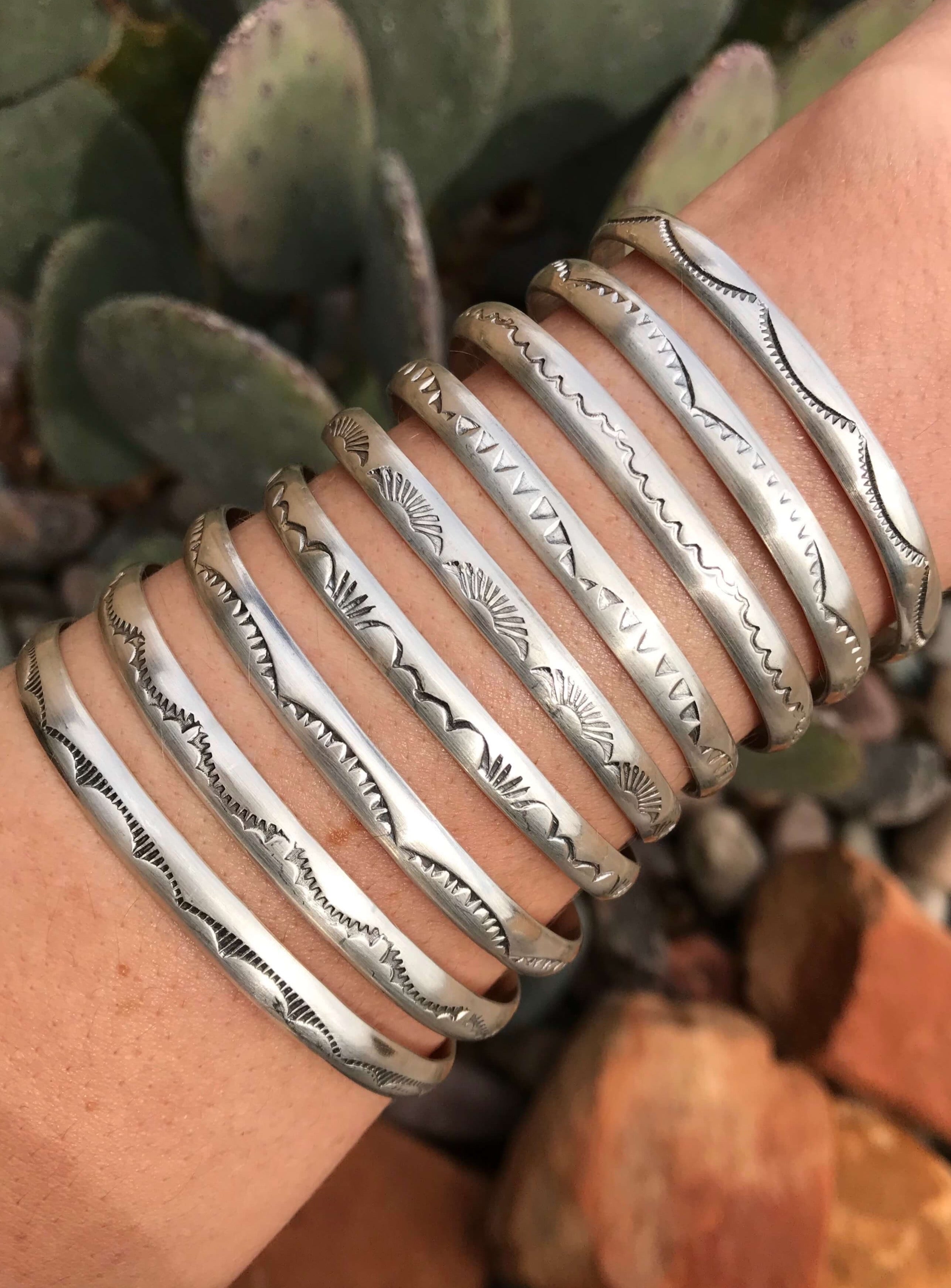 The Mondovi Sterling Stacking Cuffs-Bracelets & Cuffs-Calli Co., Turquoise and Silver Jewelry, Native American Handmade, Zuni Tribe, Navajo Tribe, Brock Texas