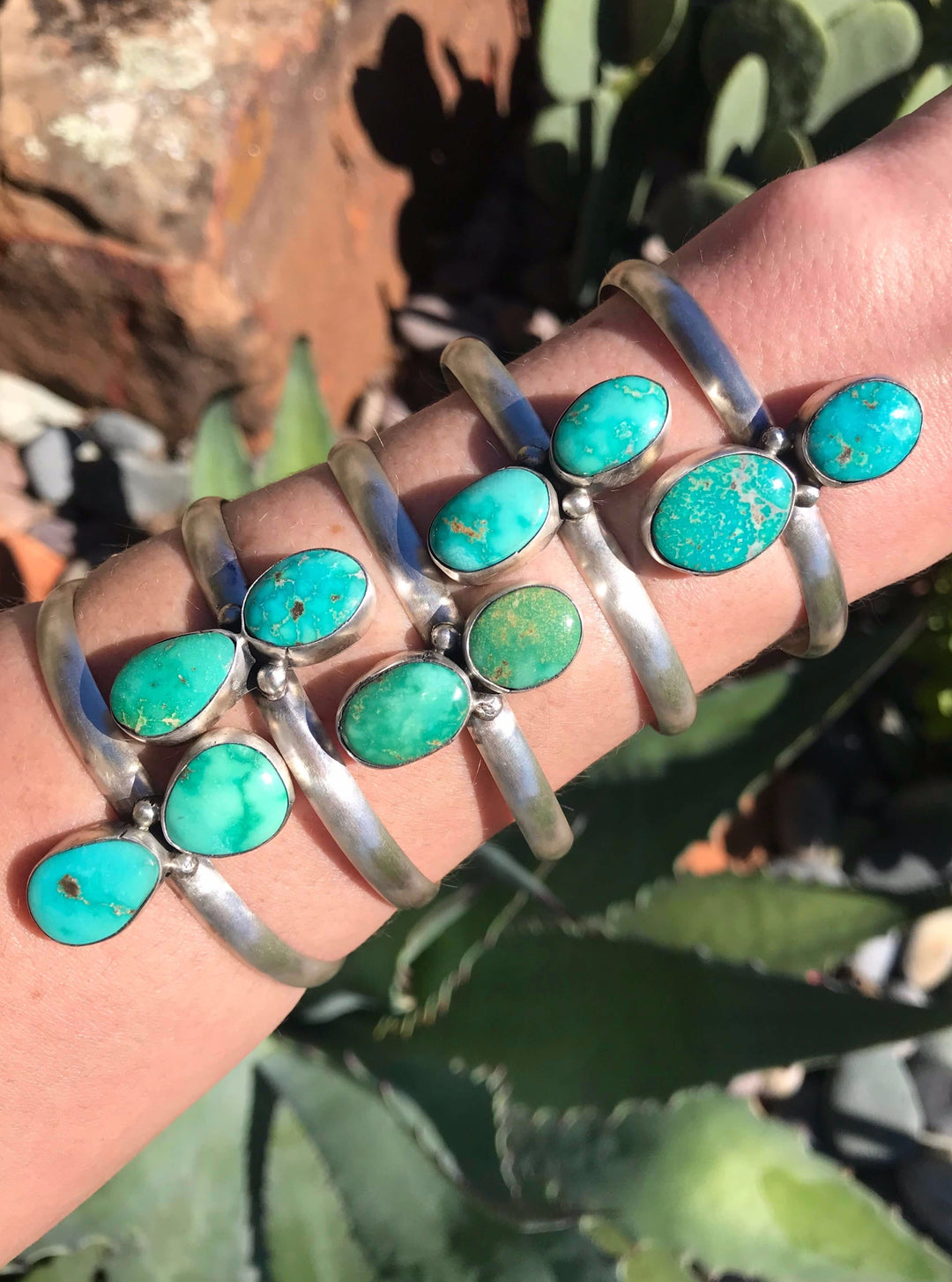 The Veronica Turquoise Cuffs-Bracelets & Cuffs-Calli Co., Turquoise and Silver Jewelry, Native American Handmade, Zuni Tribe, Navajo Tribe, Brock Texas