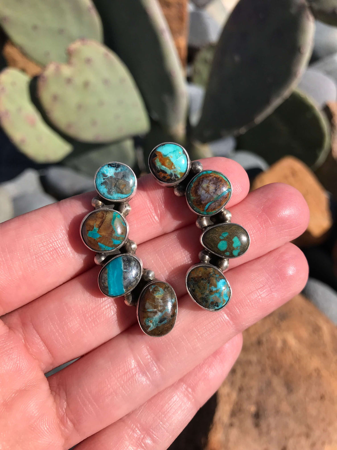 The Sun Lake Earrings, 1-Earrings-Calli Co., Turquoise and Silver Jewelry, Native American Handmade, Zuni Tribe, Navajo Tribe, Brock Texas