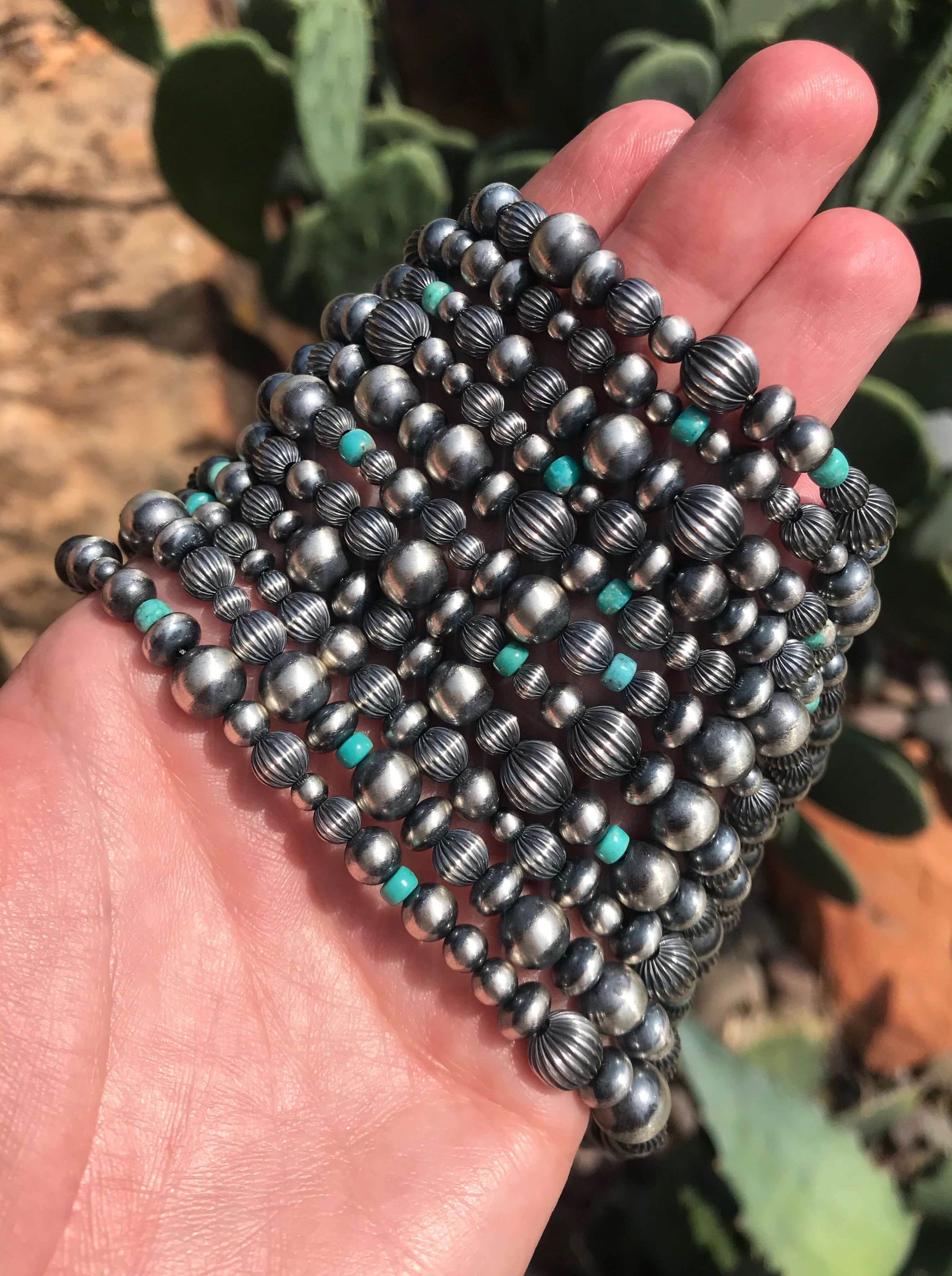 The Pecos Necklace in Blue-Green Turquoise-Necklaces-Calli Co., Turquoise and Silver Jewelry, Native American Handmade, Zuni Tribe, Navajo Tribe, Brock Texas