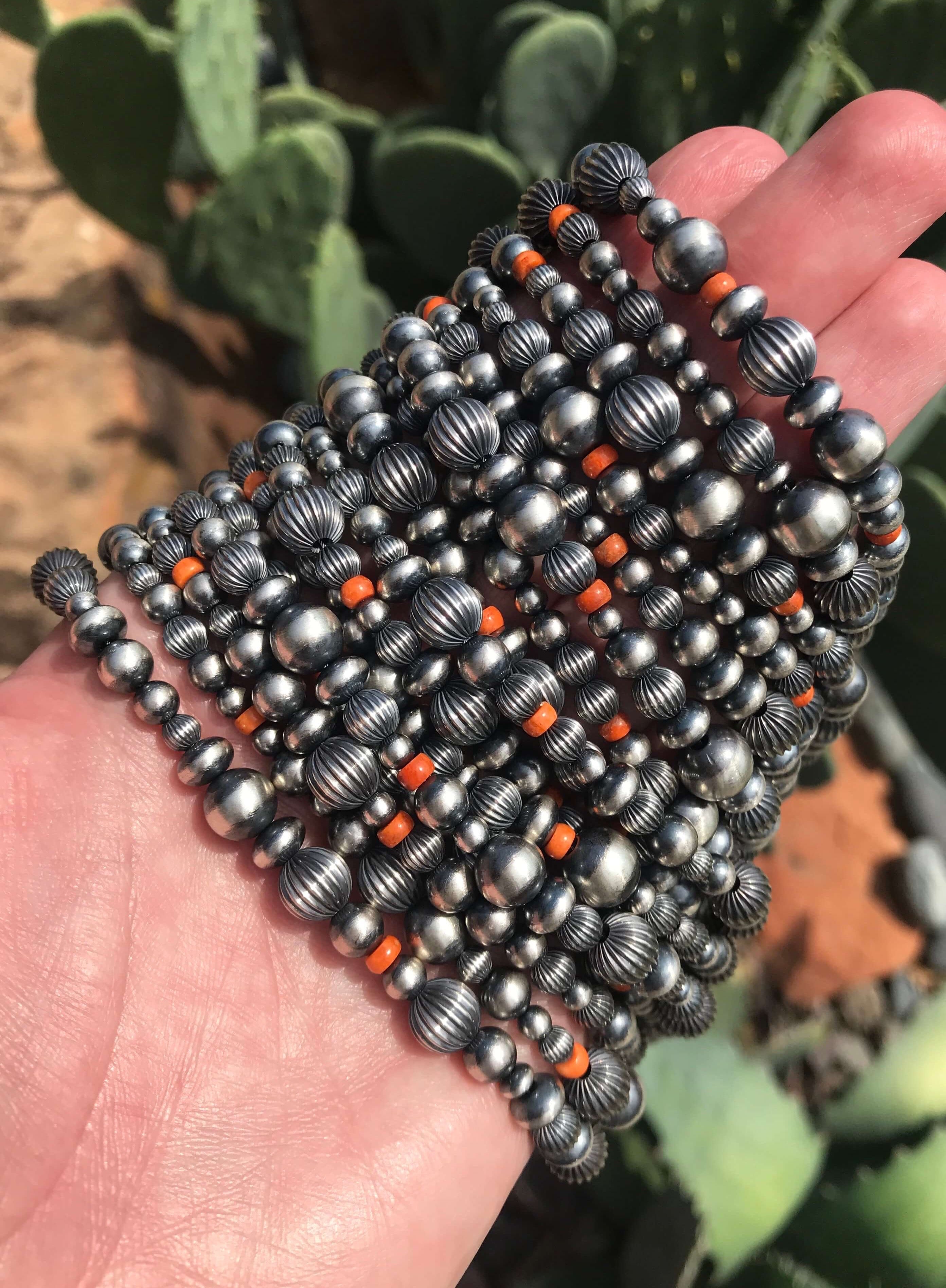 The Pecos Necklace in Orange Spiny-Necklaces-Calli Co., Turquoise and Silver Jewelry, Native American Handmade, Zuni Tribe, Navajo Tribe, Brock Texas