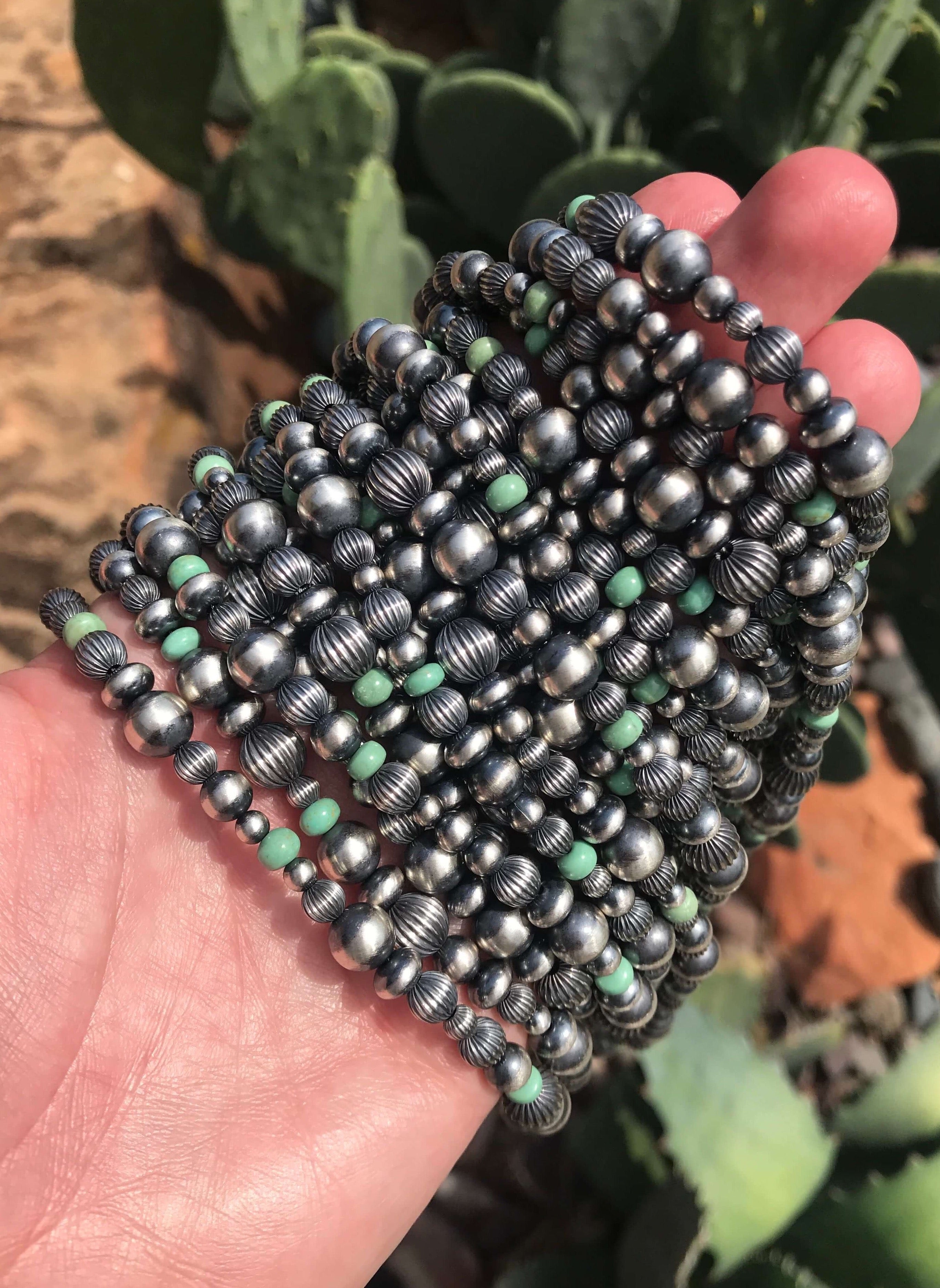 The Pecos Necklace in Green Turquoise-Necklaces-Calli Co., Turquoise and Silver Jewelry, Native American Handmade, Zuni Tribe, Navajo Tribe, Brock Texas