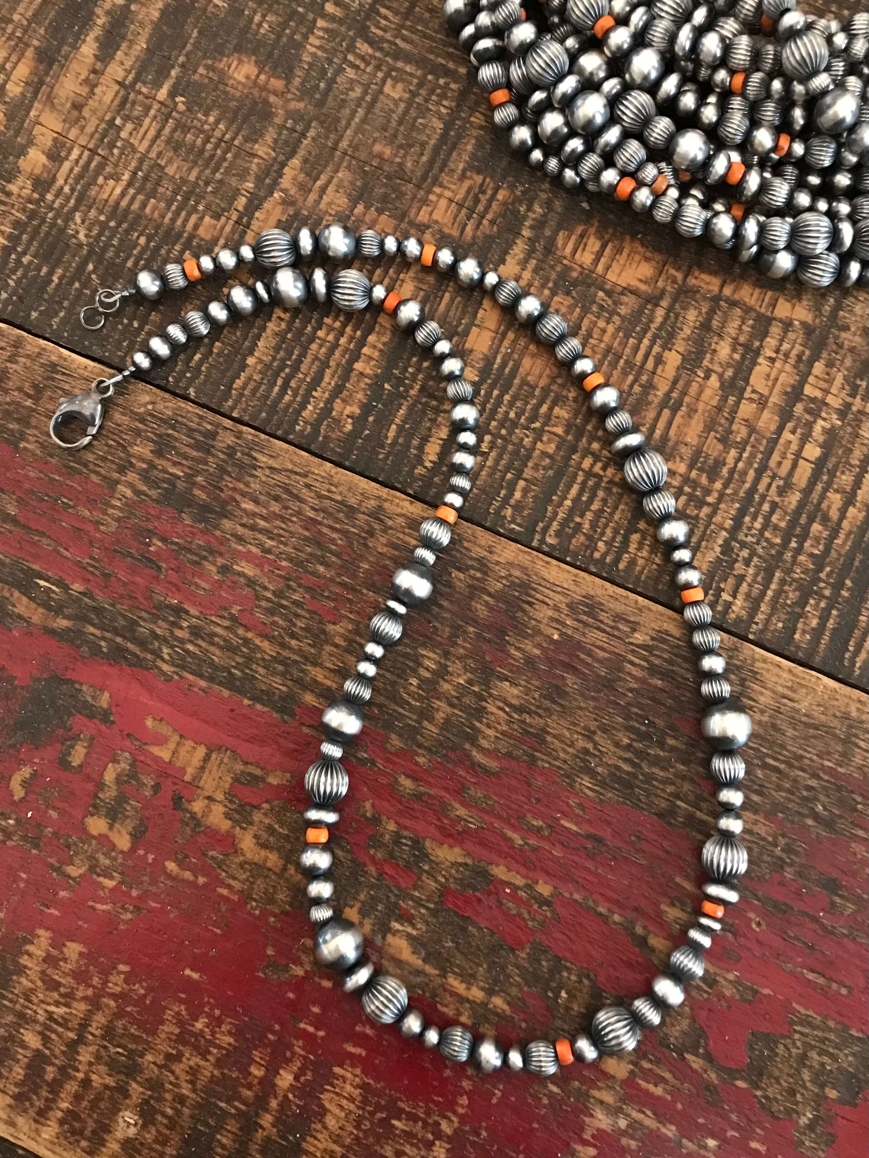 The Pecos Necklace in Orange Spiny-Necklaces-Calli Co., Turquoise and Silver Jewelry, Native American Handmade, Zuni Tribe, Navajo Tribe, Brock Texas