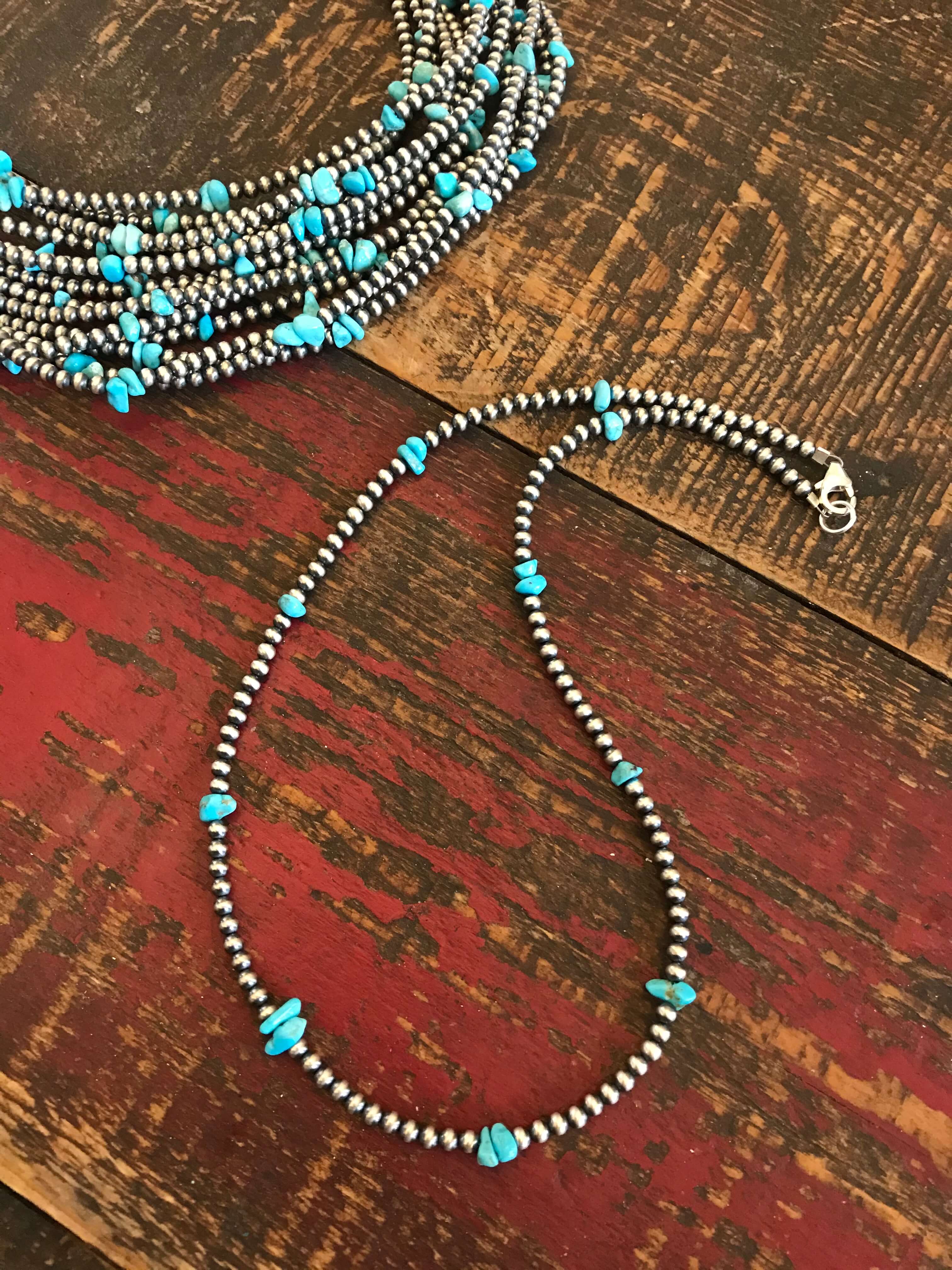 The Maizey Turquoise Necklace, 18"-Necklaces-Calli Co., Turquoise and Silver Jewelry, Native American Handmade, Zuni Tribe, Navajo Tribe, Brock Texas