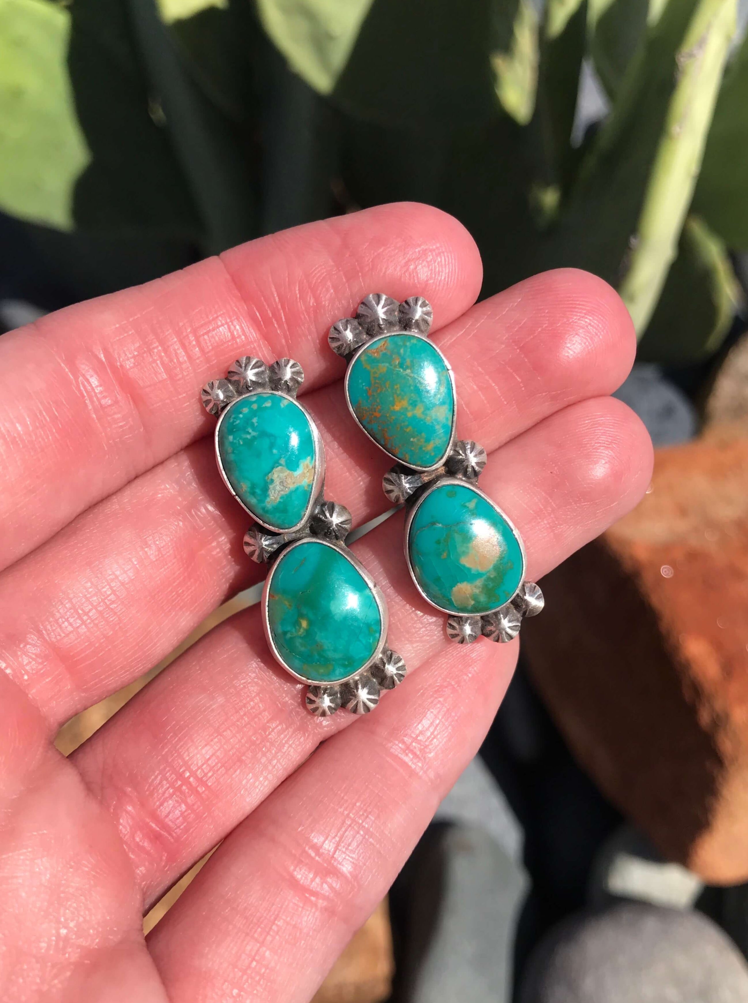 The Tarryall Turquoise Earrings, 6-Earrings-Calli Co., Turquoise and Silver Jewelry, Native American Handmade, Zuni Tribe, Navajo Tribe, Brock Texas