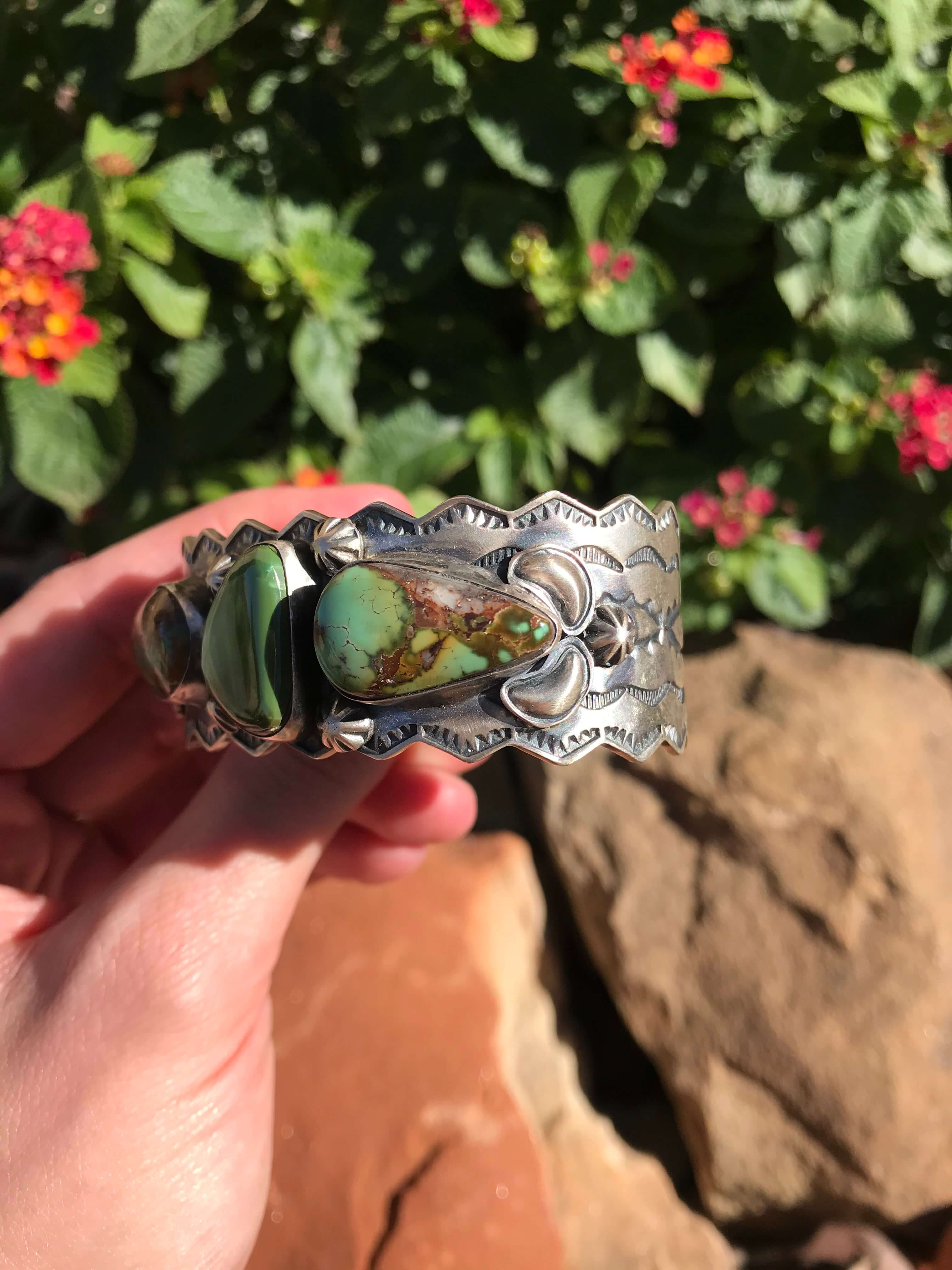The Marlay Turquoise Cuff-Bracelets & Cuffs-Calli Co., Turquoise and Silver Jewelry, Native American Handmade, Zuni Tribe, Navajo Tribe, Brock Texas