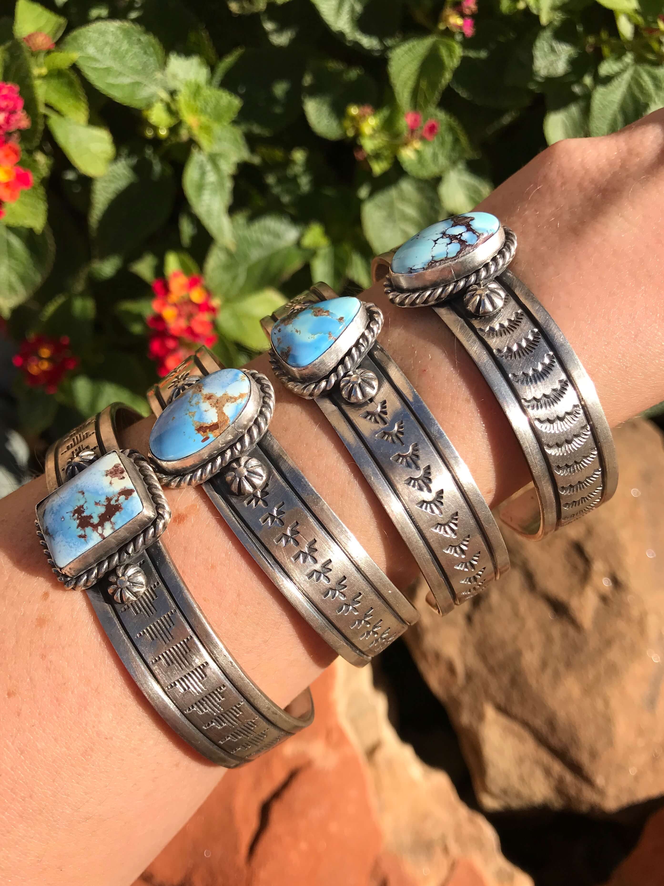 The Caton Turquoise Cuffs-Bracelets & Cuffs-Calli Co., Turquoise and Silver Jewelry, Native American Handmade, Zuni Tribe, Navajo Tribe, Brock Texas