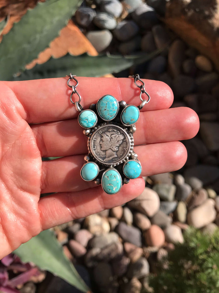 The Aggie Mercury Dime Necklace, 2-Necklaces-Calli Co., Turquoise and Silver Jewelry, Native American Handmade, Zuni Tribe, Navajo Tribe, Brock Texas