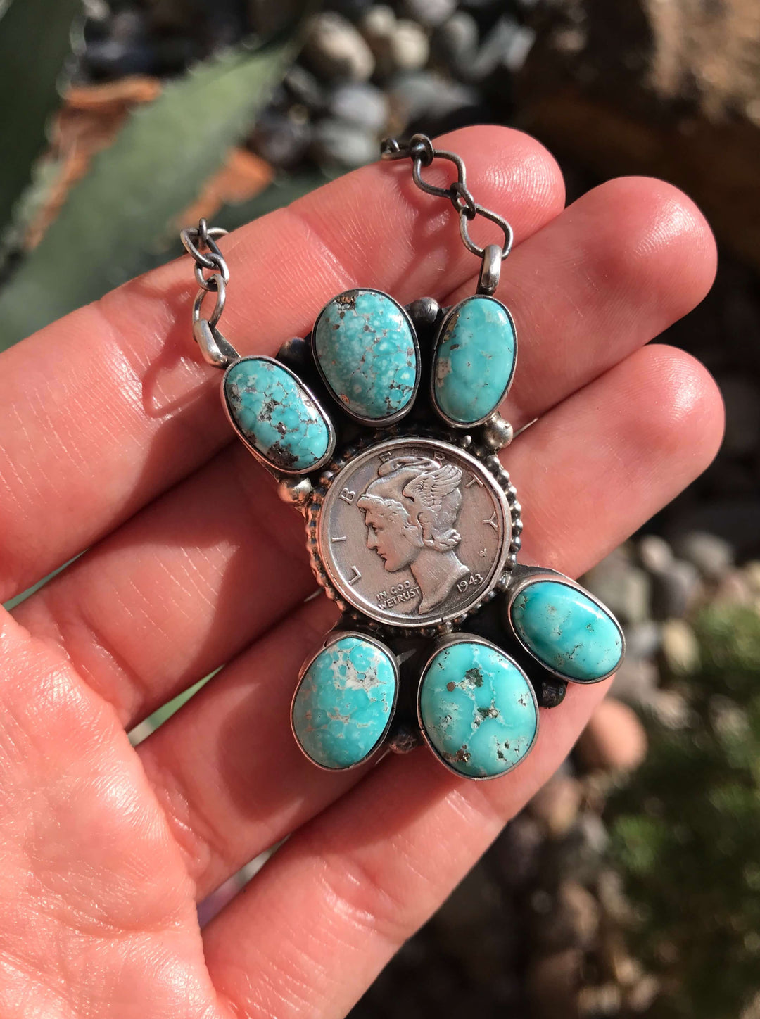 The Aggie Mercury Dime Necklace, 1-Necklaces-Calli Co., Turquoise and Silver Jewelry, Native American Handmade, Zuni Tribe, Navajo Tribe, Brock Texas