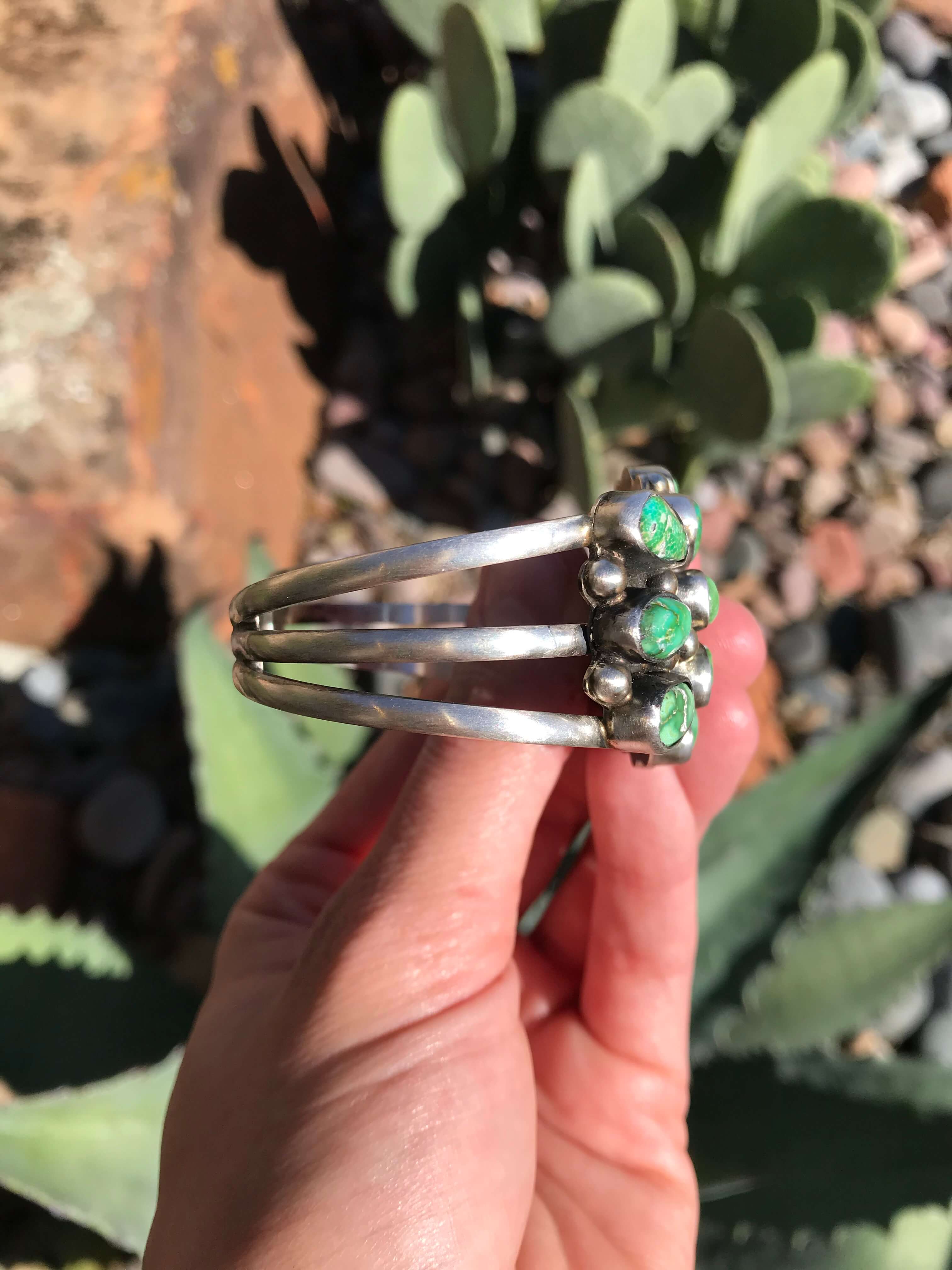 The Crowley Turquoise Cluster Cuff-Bracelets & Cuffs-Calli Co., Turquoise and Silver Jewelry, Native American Handmade, Zuni Tribe, Navajo Tribe, Brock Texas
