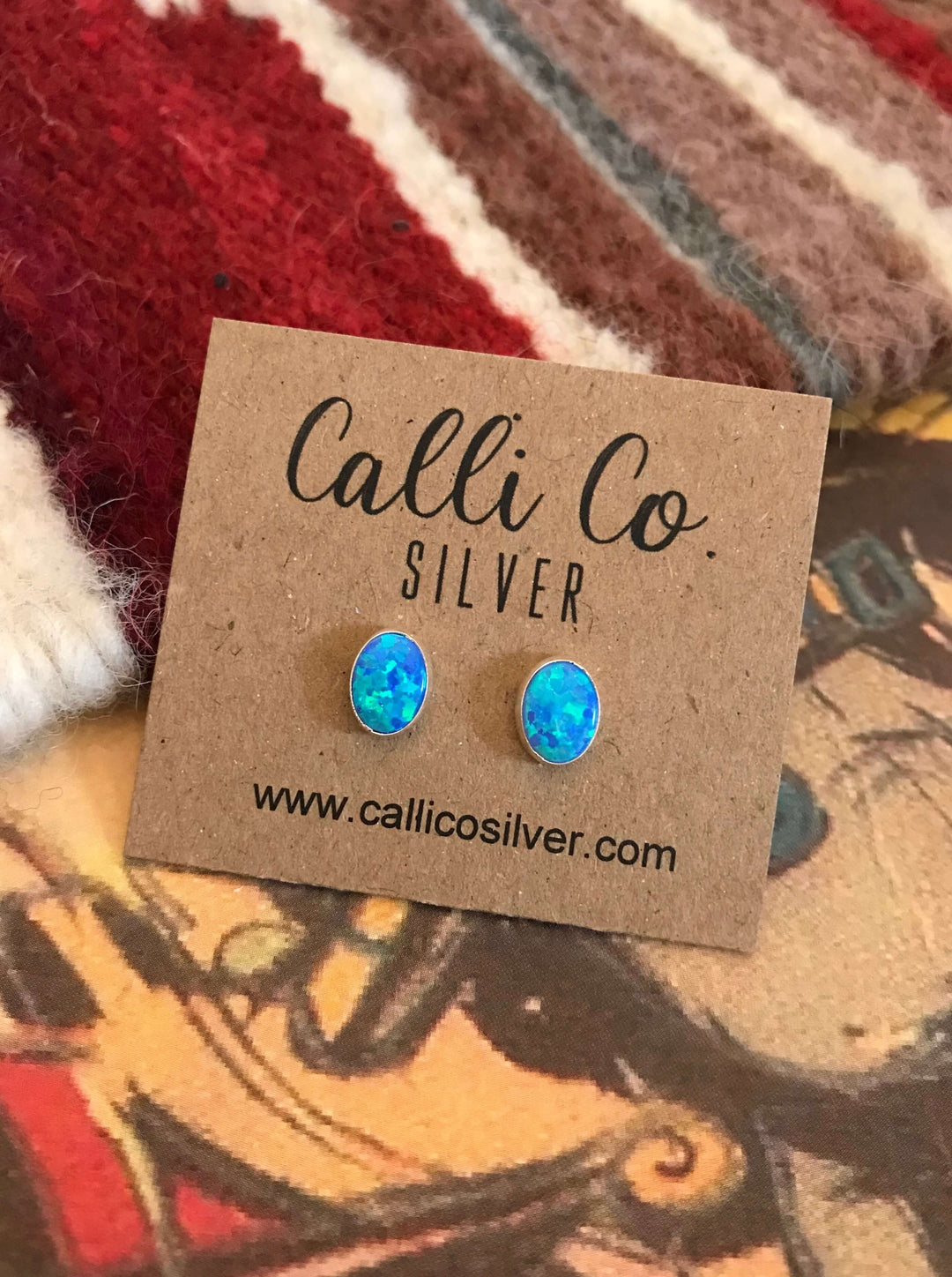 The Petite Studs- Oval Blue Opal-Earrings-Calli Co., Turquoise and Silver Jewelry, Native American Handmade, Zuni Tribe, Navajo Tribe, Brock Texas