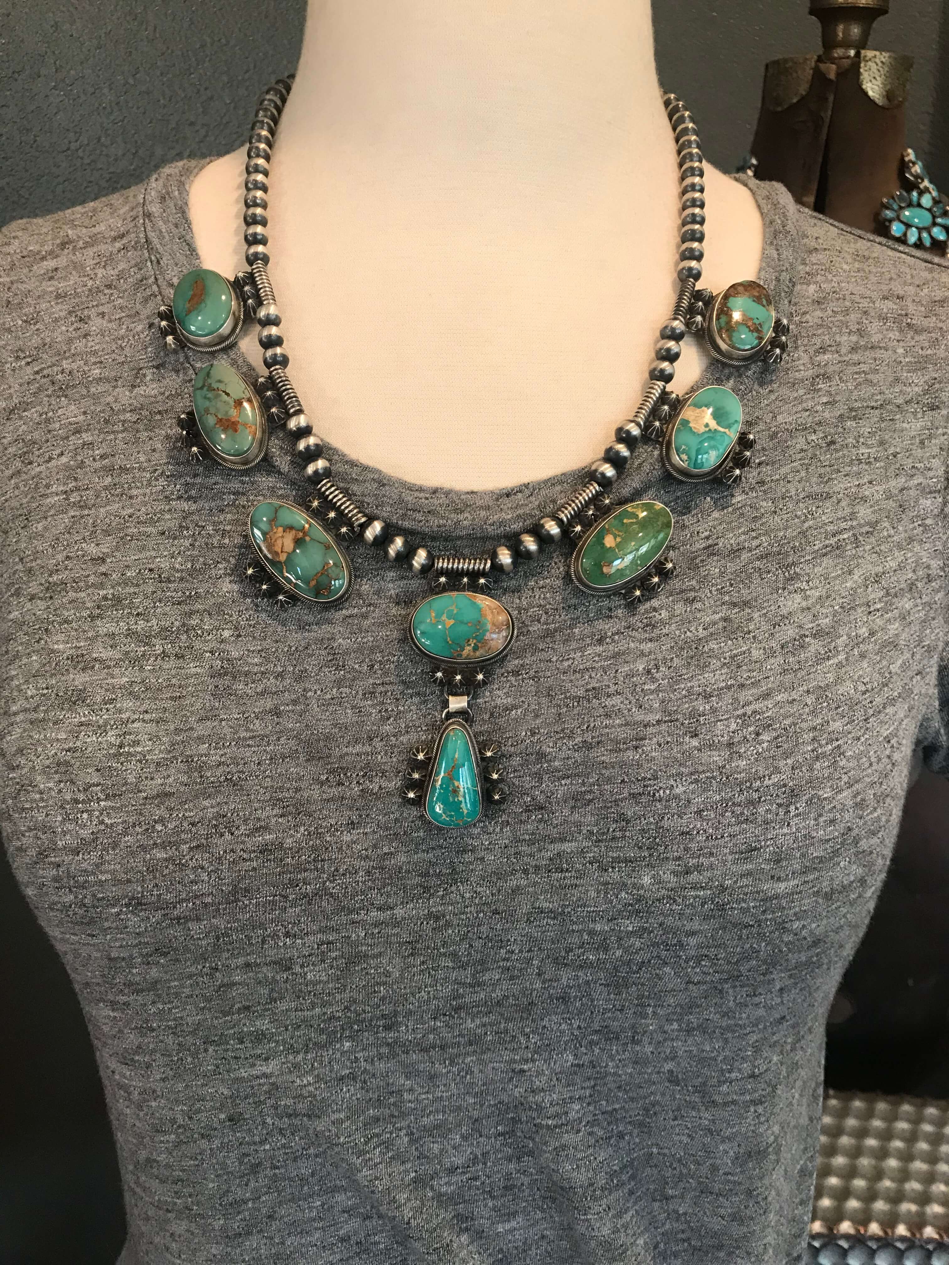 The Draper Turquoise Necklace-Necklaces-Calli Co., Turquoise and Silver Jewelry, Native American Handmade, Zuni Tribe, Navajo Tribe, Brock Texas