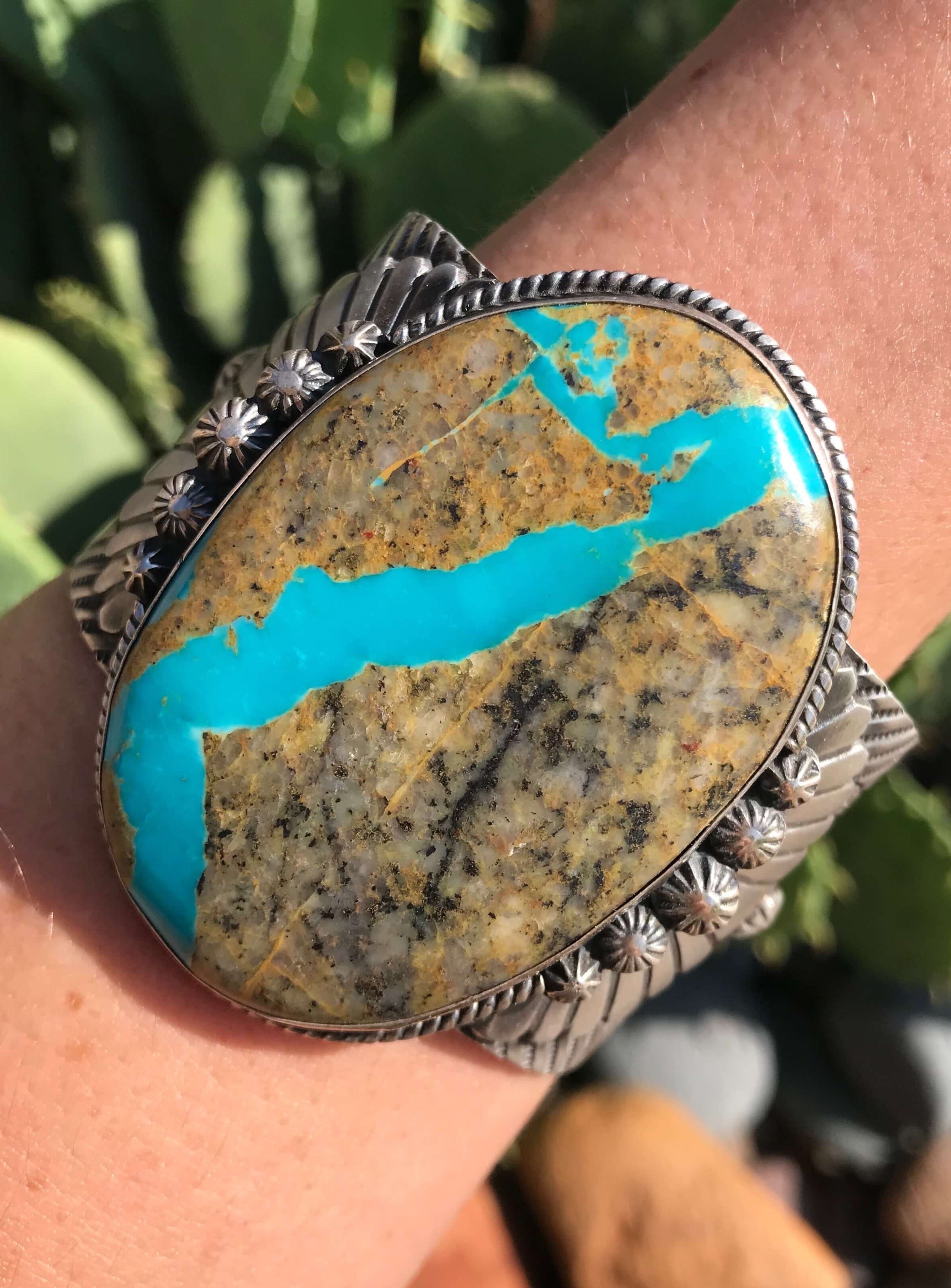 The Enrico Turquoise Ribbon Statement Cuff-Bracelets & Cuffs-Calli Co., Turquoise and Silver Jewelry, Native American Handmade, Zuni Tribe, Navajo Tribe, Brock Texas