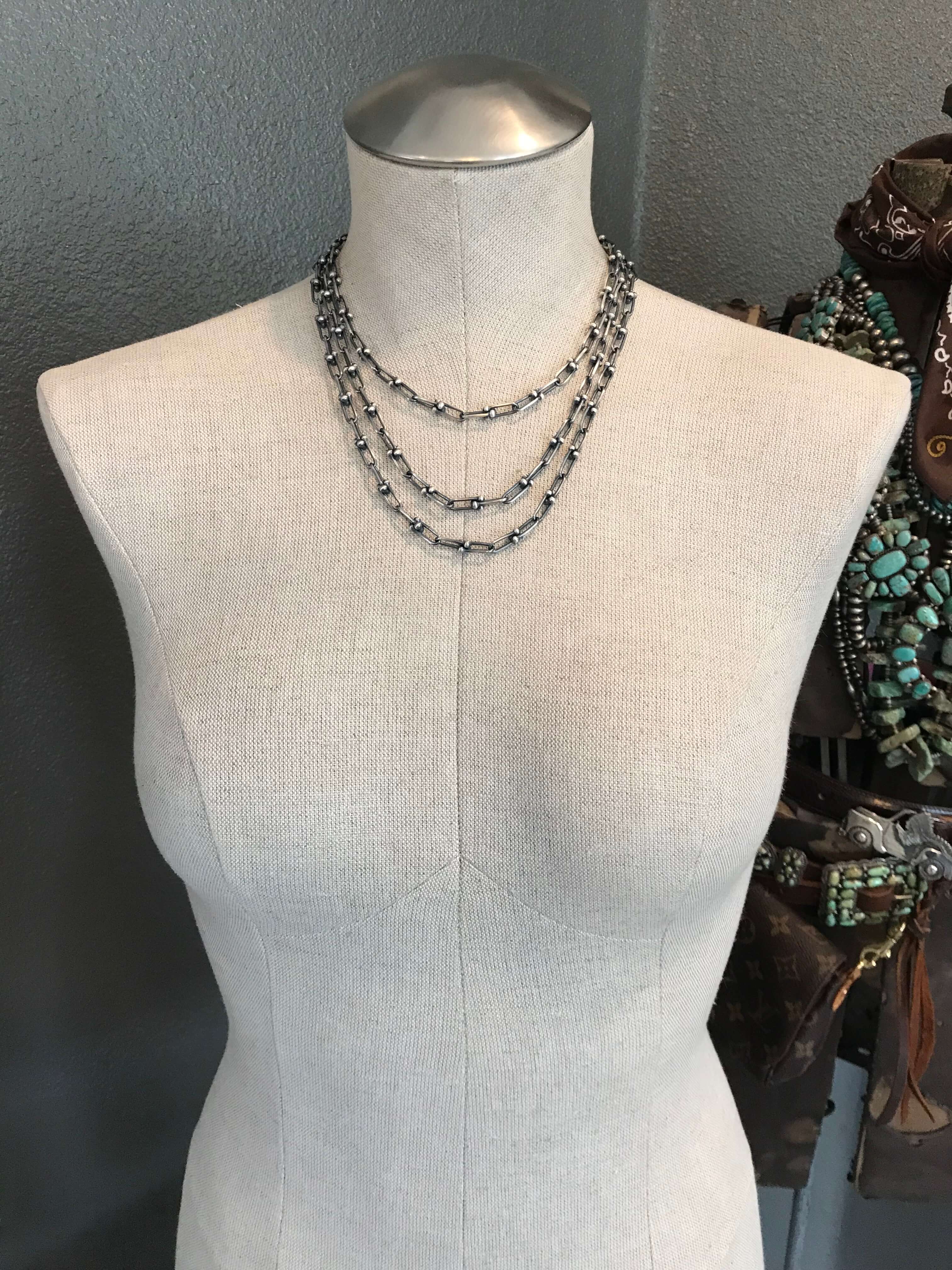 The Petite Calli Chain Necklace-Necklaces-Calli Co., Turquoise and Silver Jewelry, Native American Handmade, Zuni Tribe, Navajo Tribe, Brock Texas