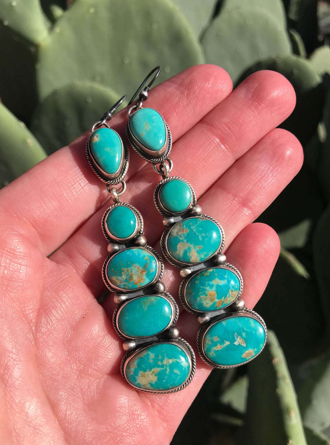 The Tillitson Turquoise Earrings-Earrings-Calli Co., Turquoise and Silver Jewelry, Native American Handmade, Zuni Tribe, Navajo Tribe, Brock Texas
