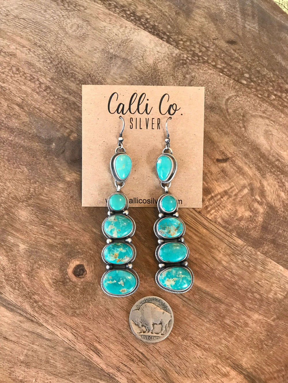 The Tillitson Turquoise Earrings-Earrings-Calli Co., Turquoise and Silver Jewelry, Native American Handmade, Zuni Tribe, Navajo Tribe, Brock Texas