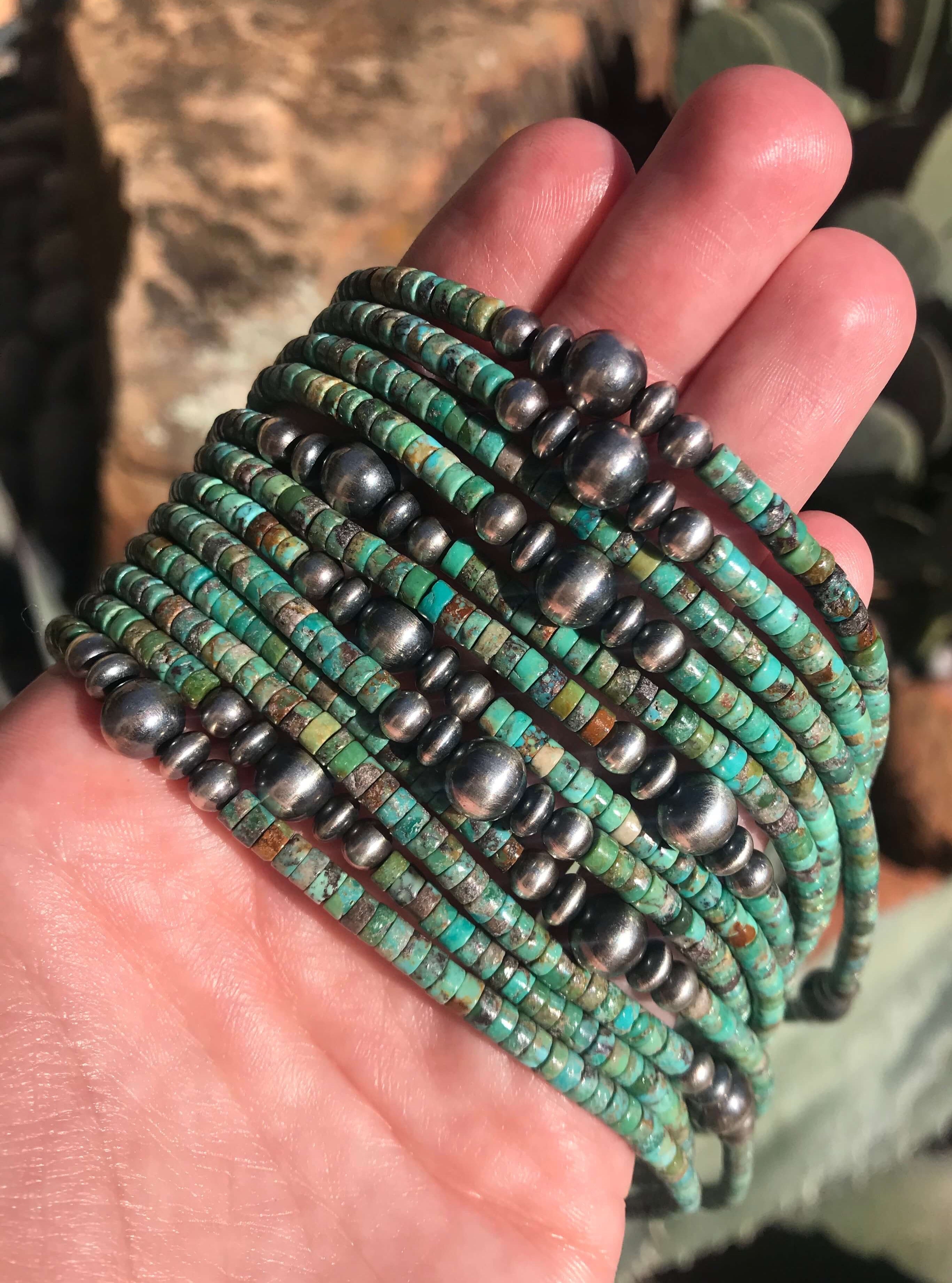 The Lemhi Turquoise Necklace, 18"-Necklaces-Calli Co., Turquoise and Silver Jewelry, Native American Handmade, Zuni Tribe, Navajo Tribe, Brock Texas