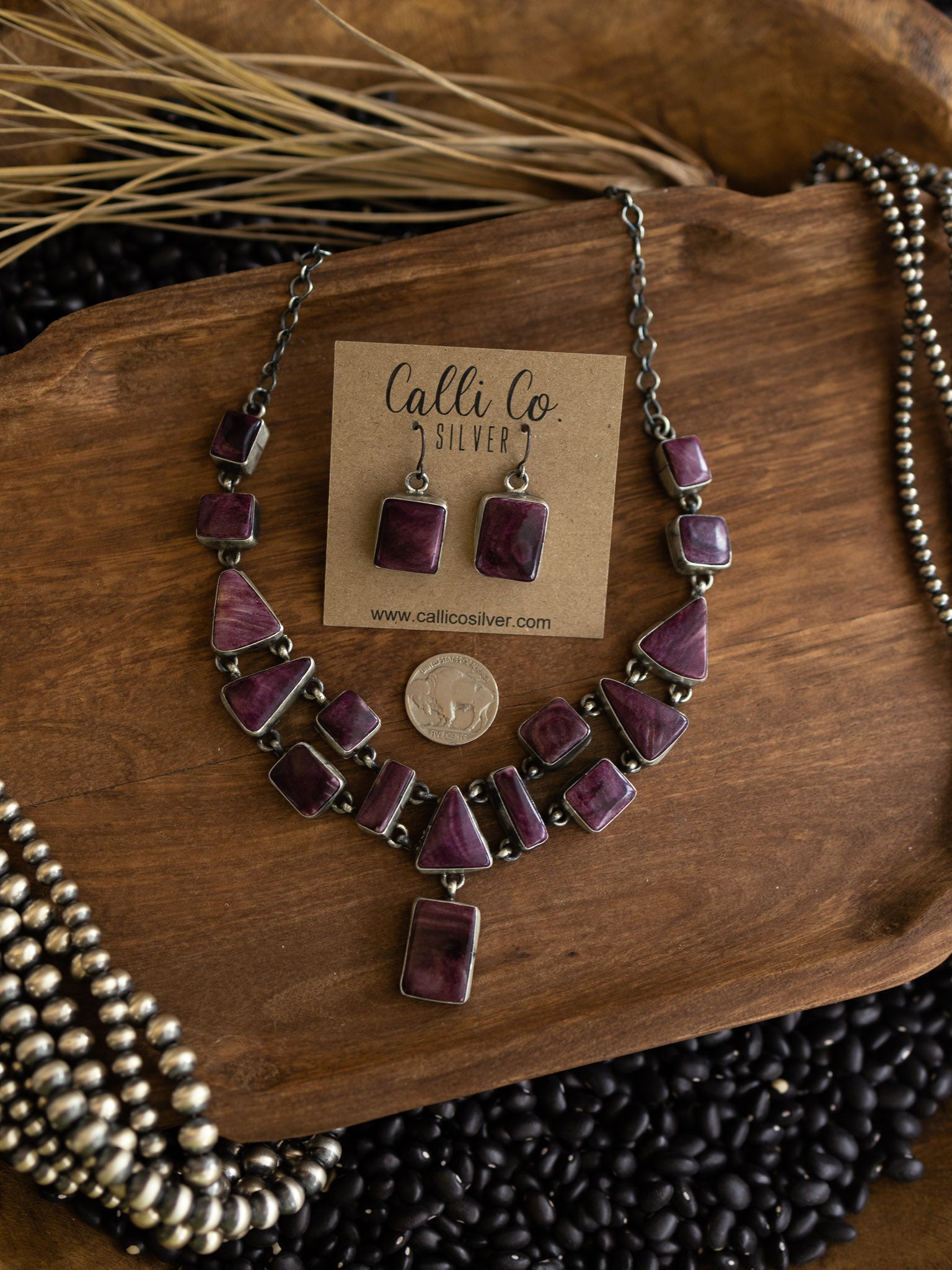 The Havana Purple Spiny Necklace Set-Necklaces-Calli Co., Turquoise and Silver Jewelry, Native American Handmade, Zuni Tribe, Navajo Tribe, Brock Texas