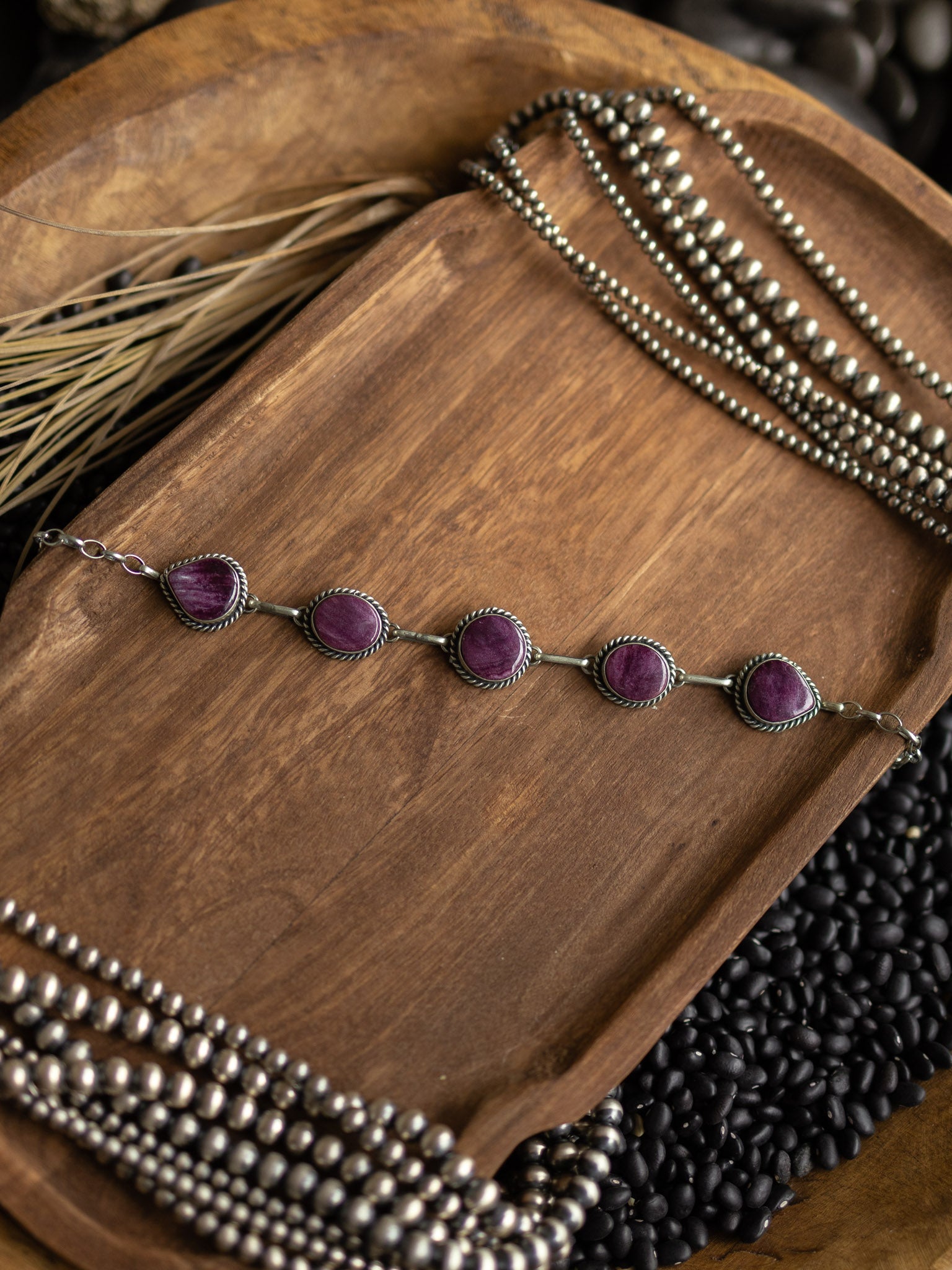 The Lulu Purple Spiny 5 Stone Necklace 1 Calli Co. Silver