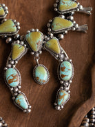 The Carson Turquoise Squash Blossom Necklace Set-Necklaces-Calli Co., Turquoise and Silver Jewelry, Native American Handmade, Zuni Tribe, Navajo Tribe, Brock Texas