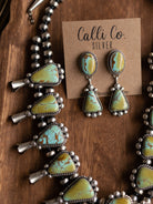 The Carson Turquoise Squash Blossom Necklace Set-Necklaces-Calli Co., Turquoise and Silver Jewelry, Native American Handmade, Zuni Tribe, Navajo Tribe, Brock Texas