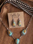 The Muse Turquoise Lariat Necklace Set-Necklaces-Calli Co., Turquoise and Silver Jewelry, Native American Handmade, Zuni Tribe, Navajo Tribe, Brock Texas