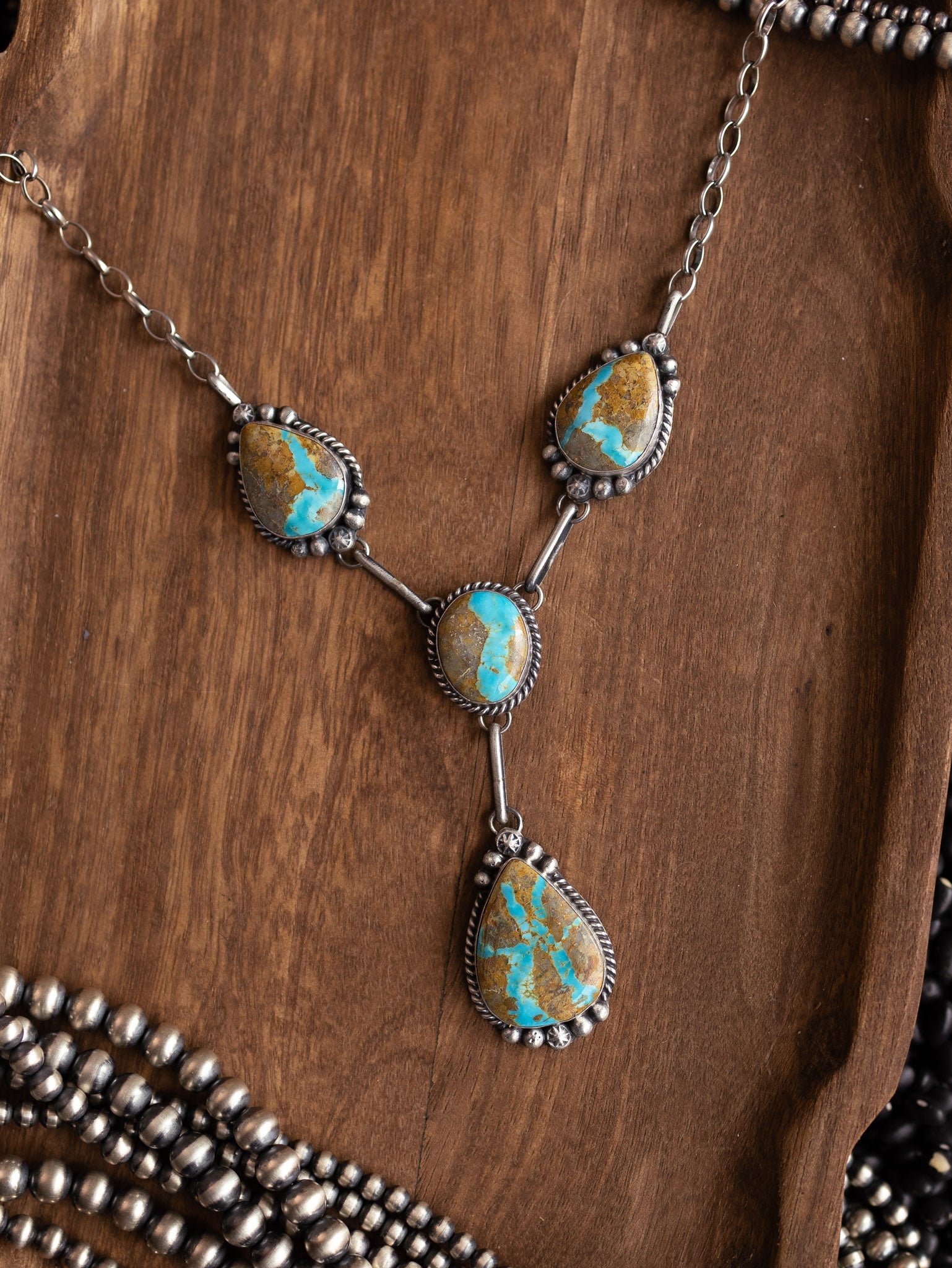 The Muse Turquoise Lariat Necklace Set-Necklaces-Calli Co., Turquoise and Silver Jewelry, Native American Handmade, Zuni Tribe, Navajo Tribe, Brock Texas