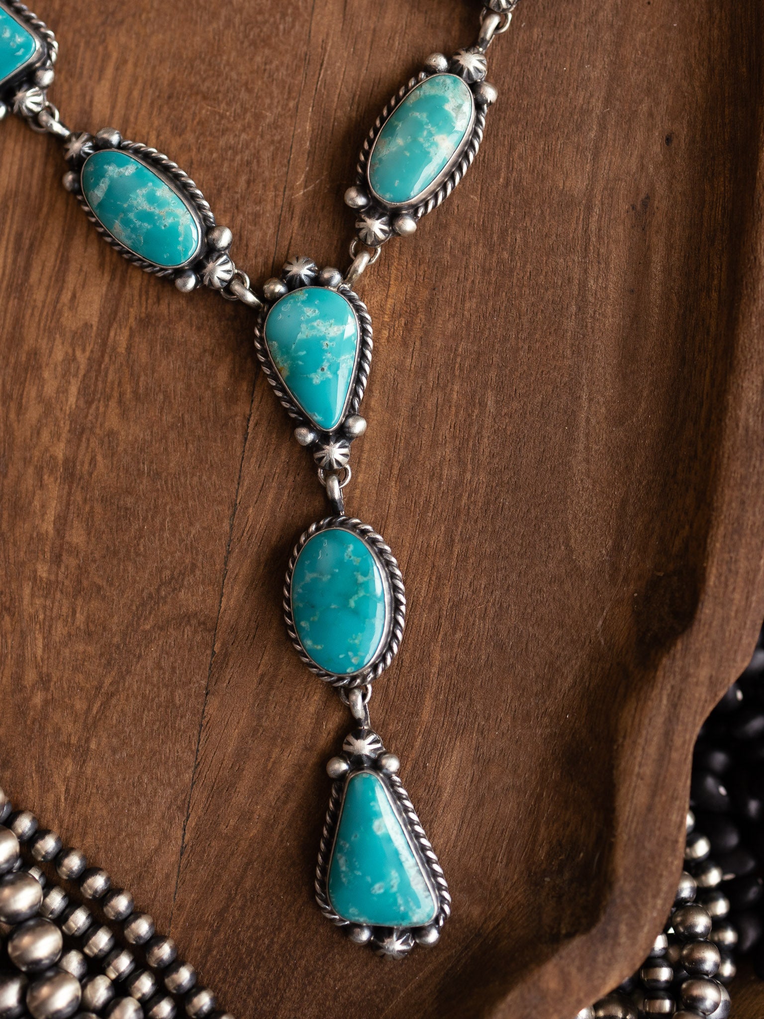 The Taos Turquoise Lariat Necklace Set-Necklaces-Calli Co., Turquoise and Silver Jewelry, Native American Handmade, Zuni Tribe, Navajo Tribe, Brock Texas