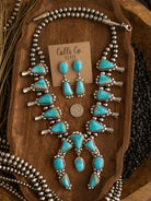 The Santa Cruz Squash Blossom Necklace Set-Necklaces-Calli Co., Turquoise and Silver Jewelry, Native American Handmade, Zuni Tribe, Navajo Tribe, Brock Texas